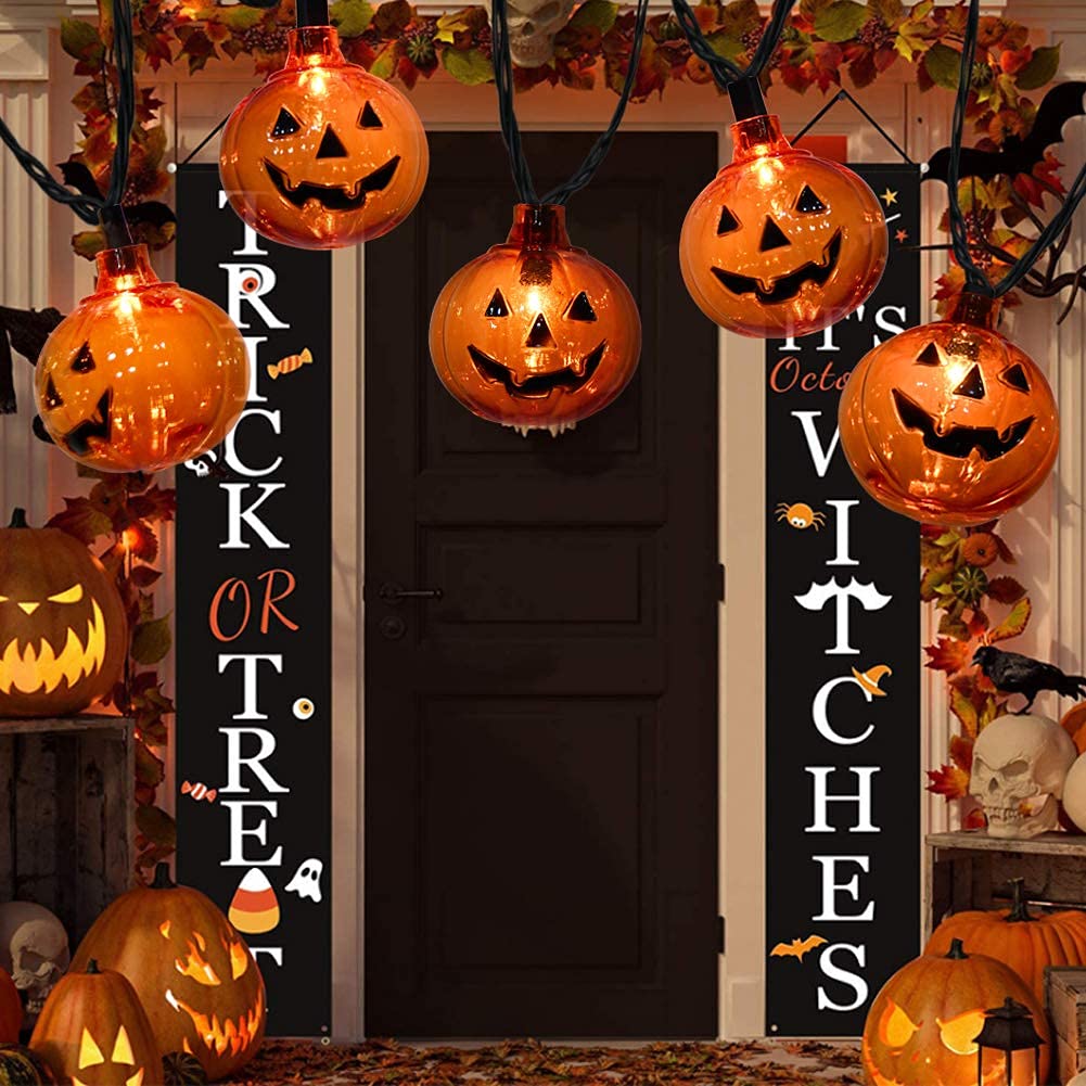 Sunsgne Pumpkin String Lights, 8.5Ft Halloween String Lights With 10 Smiling Jack-O-Lantern Pumpkin Lights, Halloween Hanging Decorative String Lights For Indoor Outdoor Halloween Party Decorations