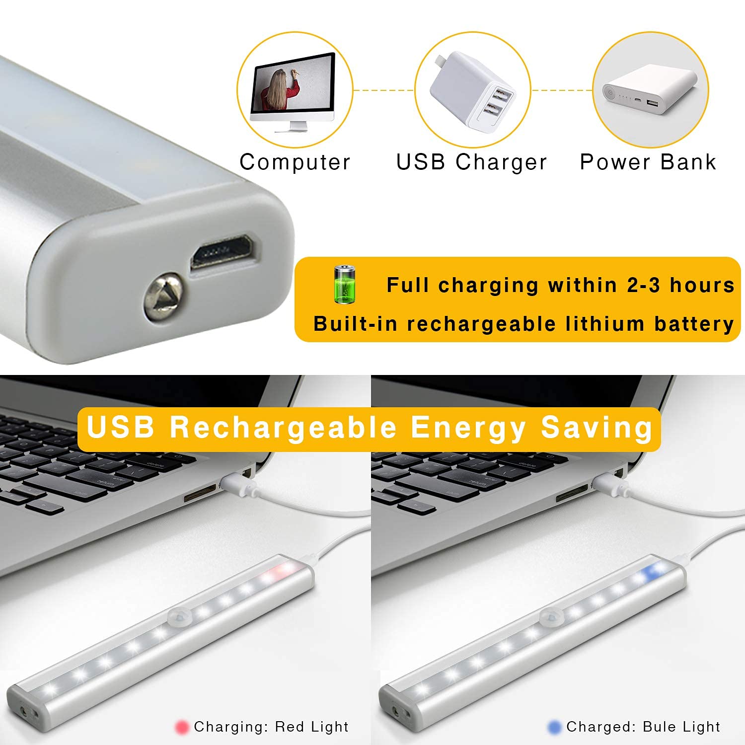 Diomart Under Cabinet Lighting, Wireless Rechargeable Under Counter Lights With Remote Control, 20- Led Dimmable Led Closet Ligh