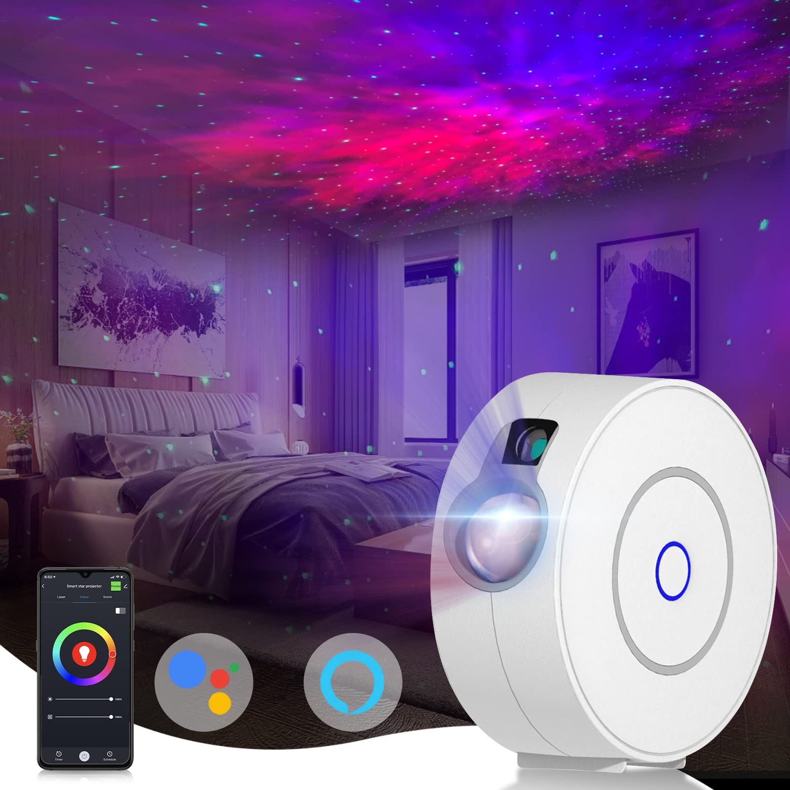 CHIGIH Smart Galaxy Star Projector,LED Starry Sky Night Light ,Nebula Ceiling Night Light App & Voice Controlled for Gaming Room