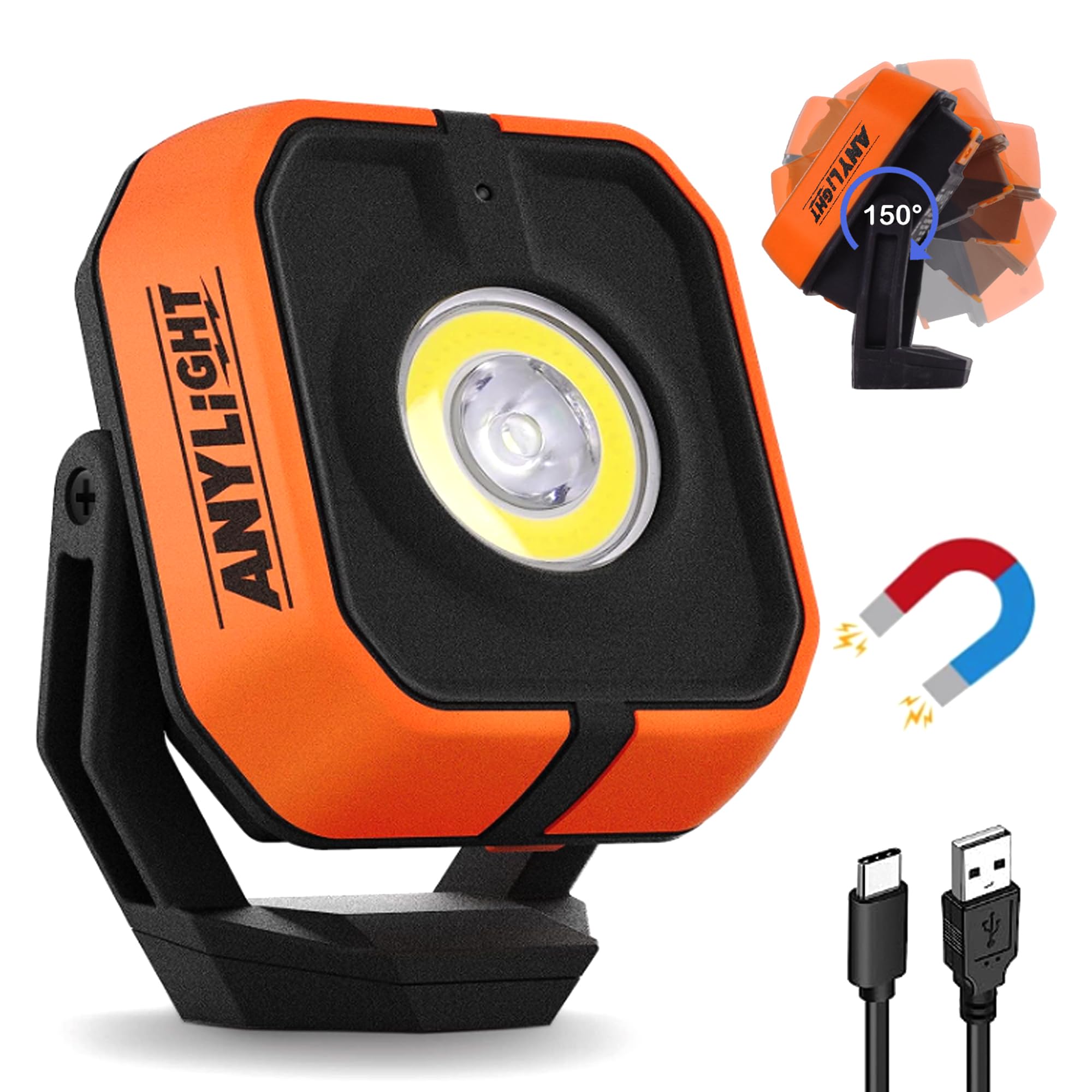 Anylight LED Work Light 1200LM 4 Modes Portable COB Magnetic 3350mAh IP65 Waterproof Blue 1 Pack Model 4081