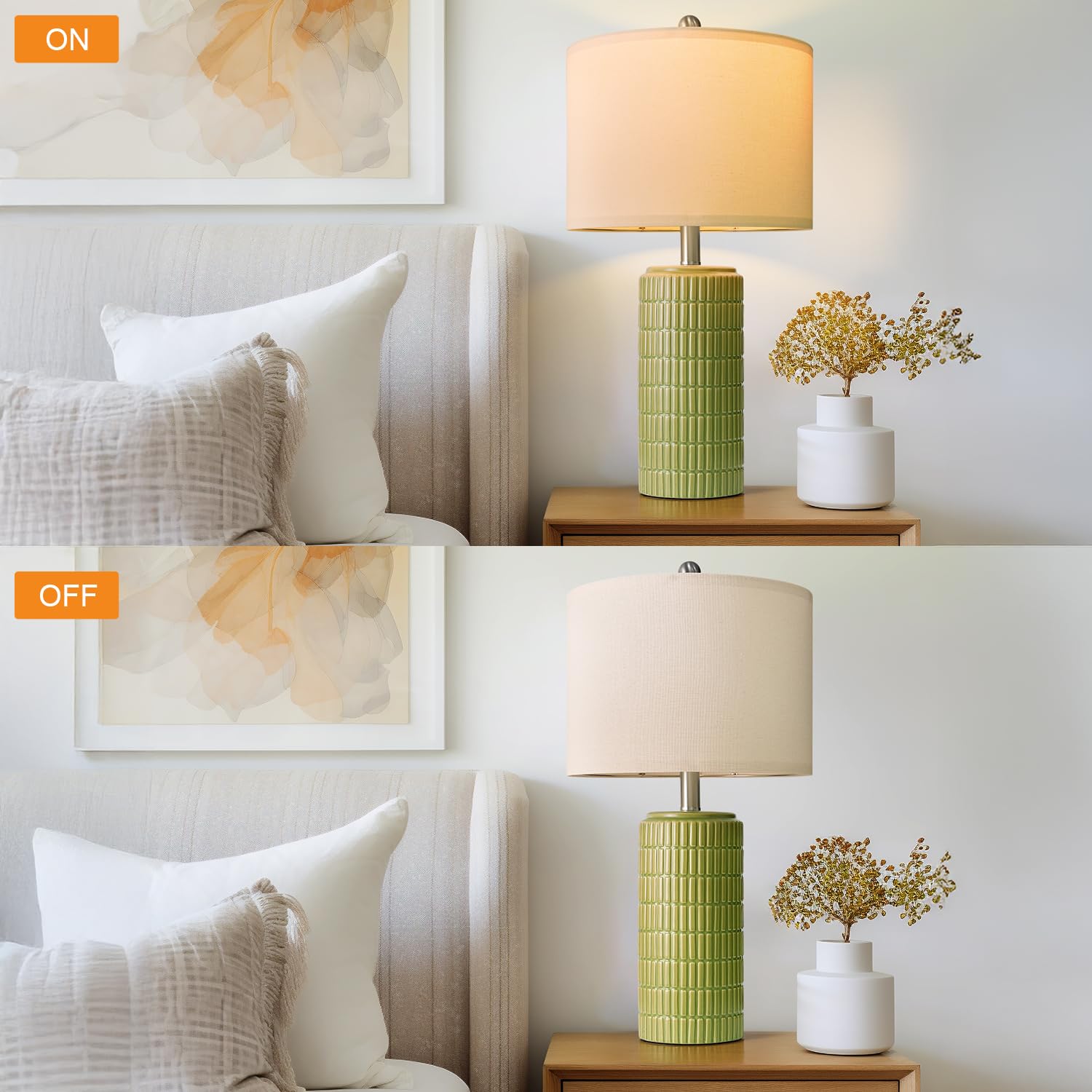 Pokat 23'' Green Ceramic Table Lamps Set Of 2, Farmhouse Table Lamps For Living Room, Modern Lamps For Bedroom Night Stands, Tra