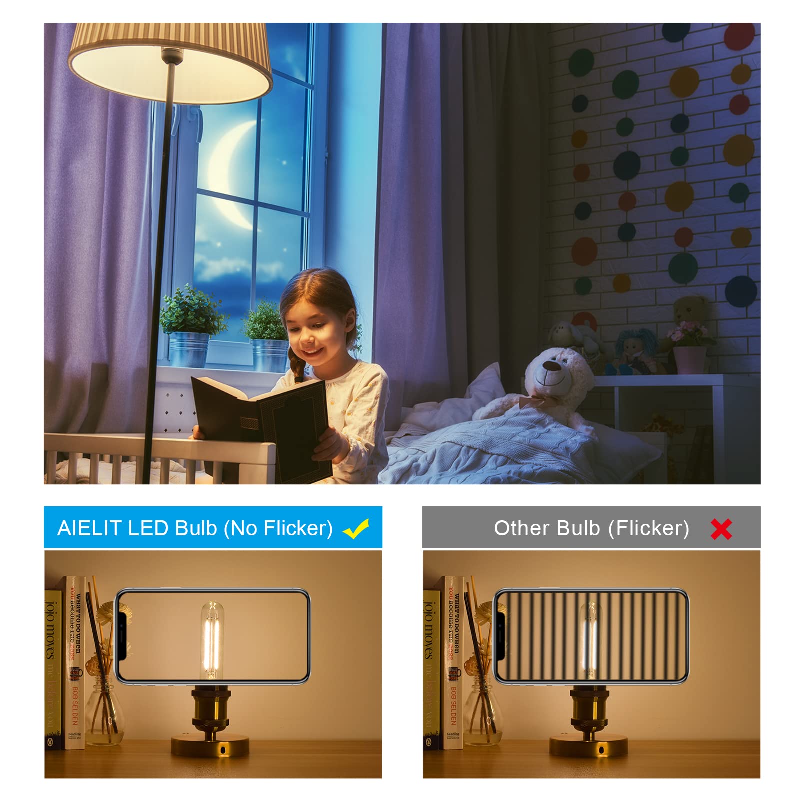 AIELIT Vintage T10/T30 LED Bulb, 25W Equivalent, Warm White 2700K, E26 Base, Dimmable, 4-Pack