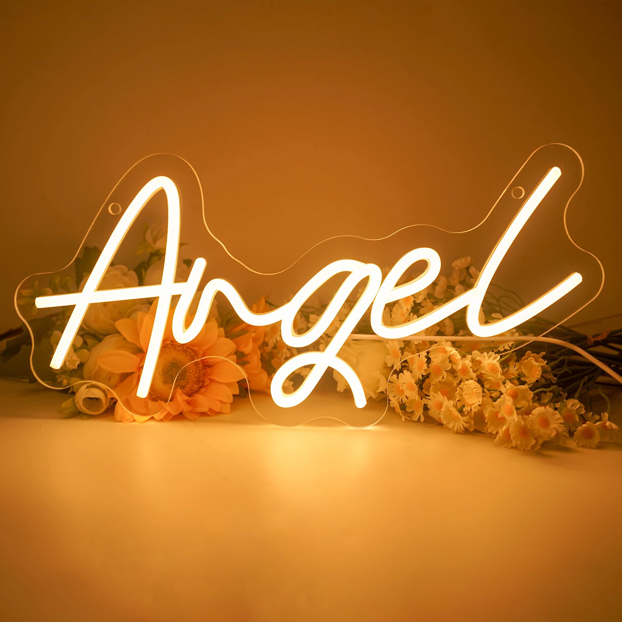 JIURUIFFC Angel Neon Sign, Warm White, Dimmable USB Powered Wall Decor, 16.5 x 7.8 inches, for Kids Room, Birthday, Wedding Party