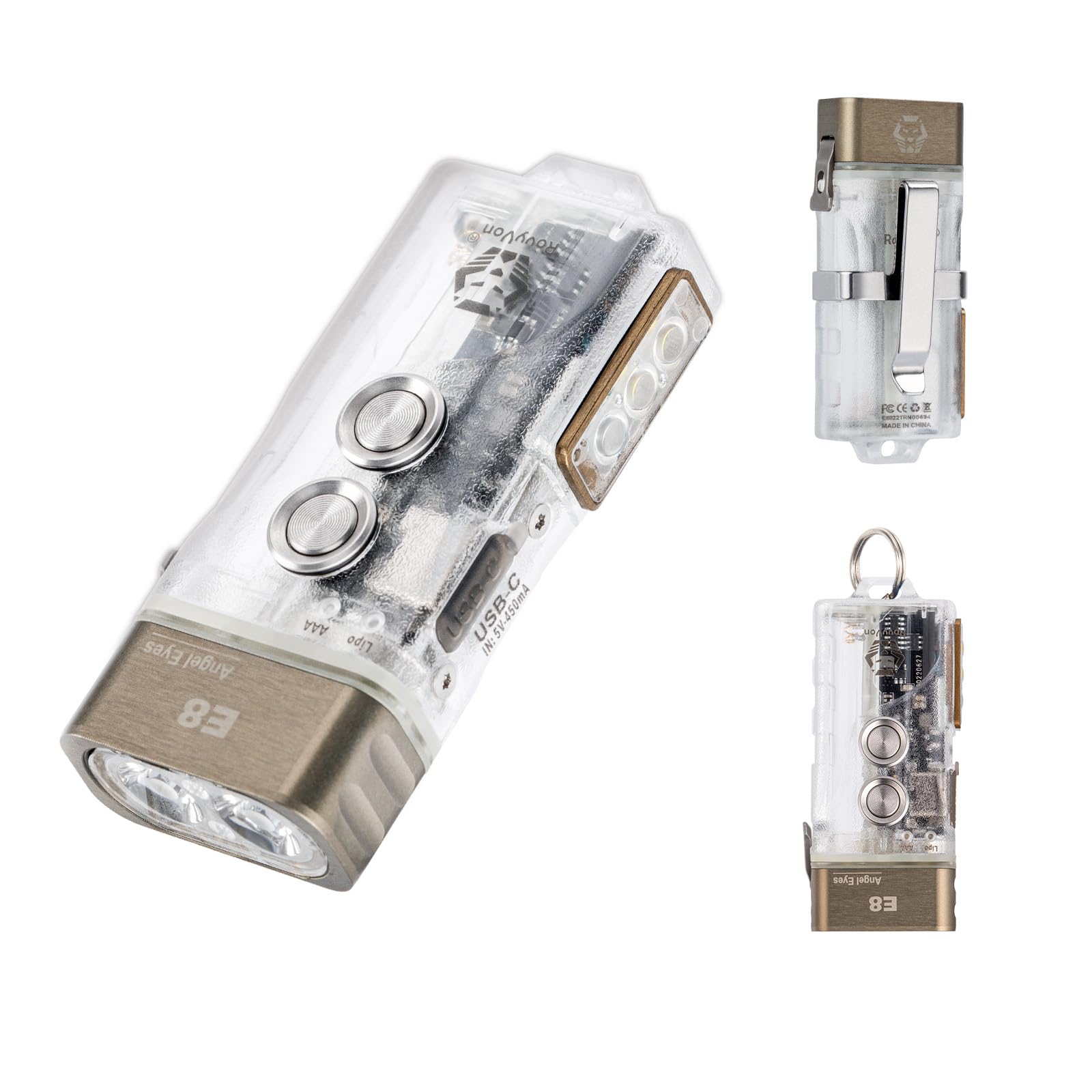 RovyVon Angel Eyes E8 Keychain Flashlight, Max 700 lumens Mini LED Flashlight with Auxiliary Sidelights, USB-C Rechargeable Flas
