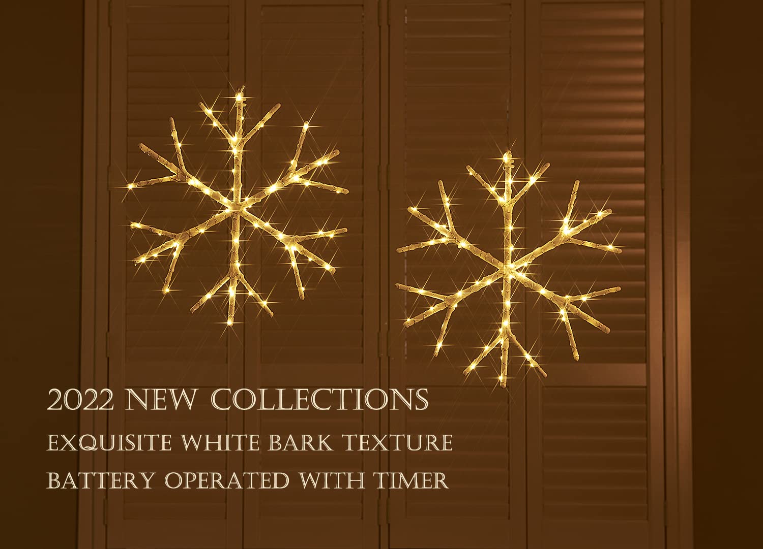 LITBLOOM Lighted Snowflake Fairy Lights 2 Pack, 70 LEDs, 14in, Battery Operated with Timer, Indoor/Outdoor Christmas Decoration