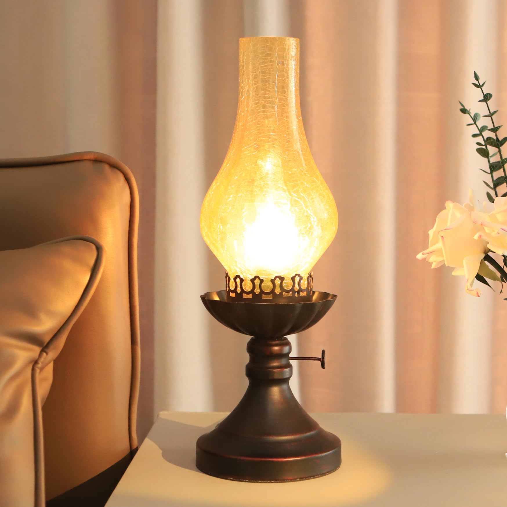 Rarlonly Rustic Lamp Retro Bedside Lamps Farmhouse Lamp Bedroom lamp Lamps for Nightstand Industiral Table Lamp with Glass lampshade Bulb Included (Yellow Glass)