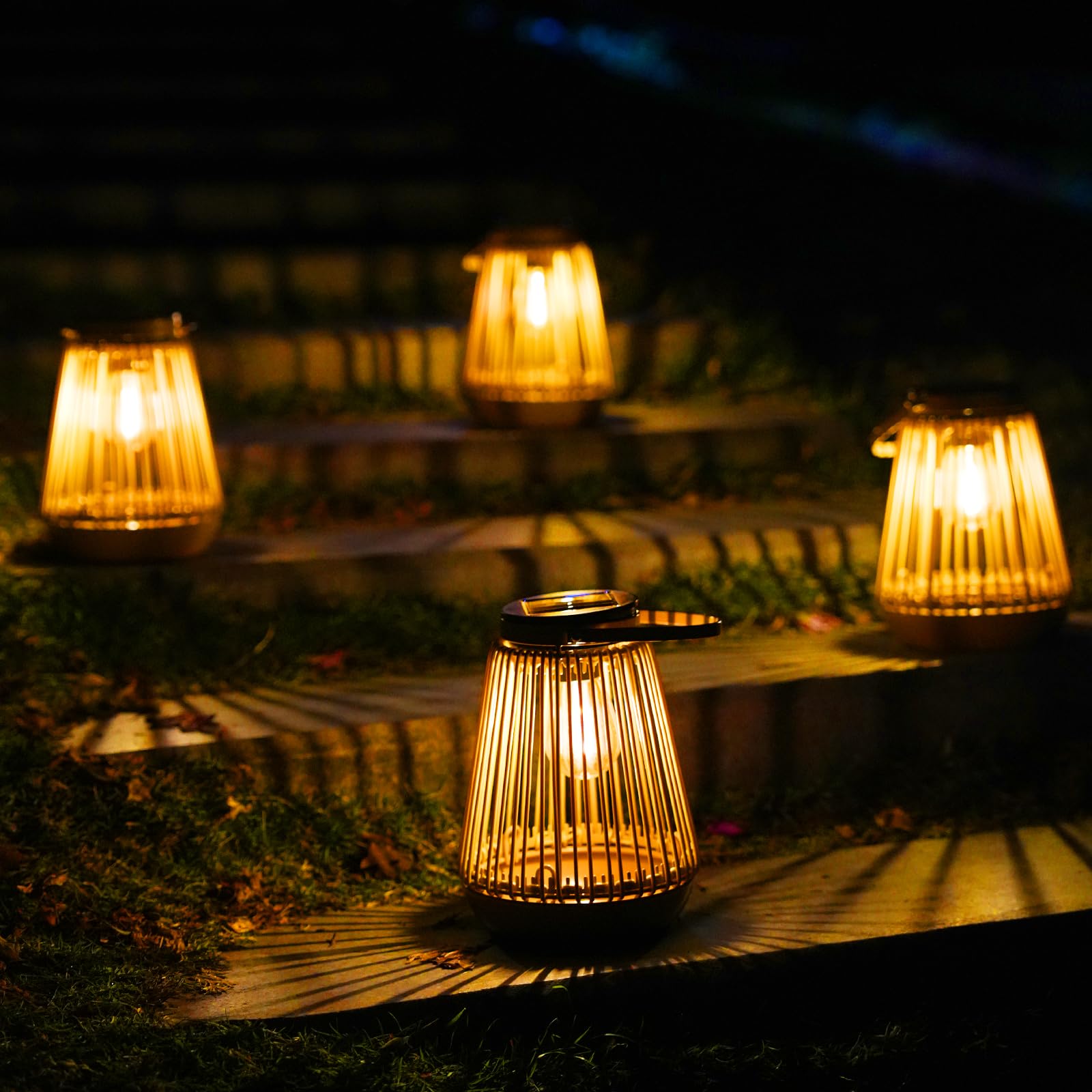 KagoLing Solar Lights Outdoor Waterproof Garden Decor Lantern Hanging Lamp with Handle,Unique Ideas Rattan LED Lanterns for Deco