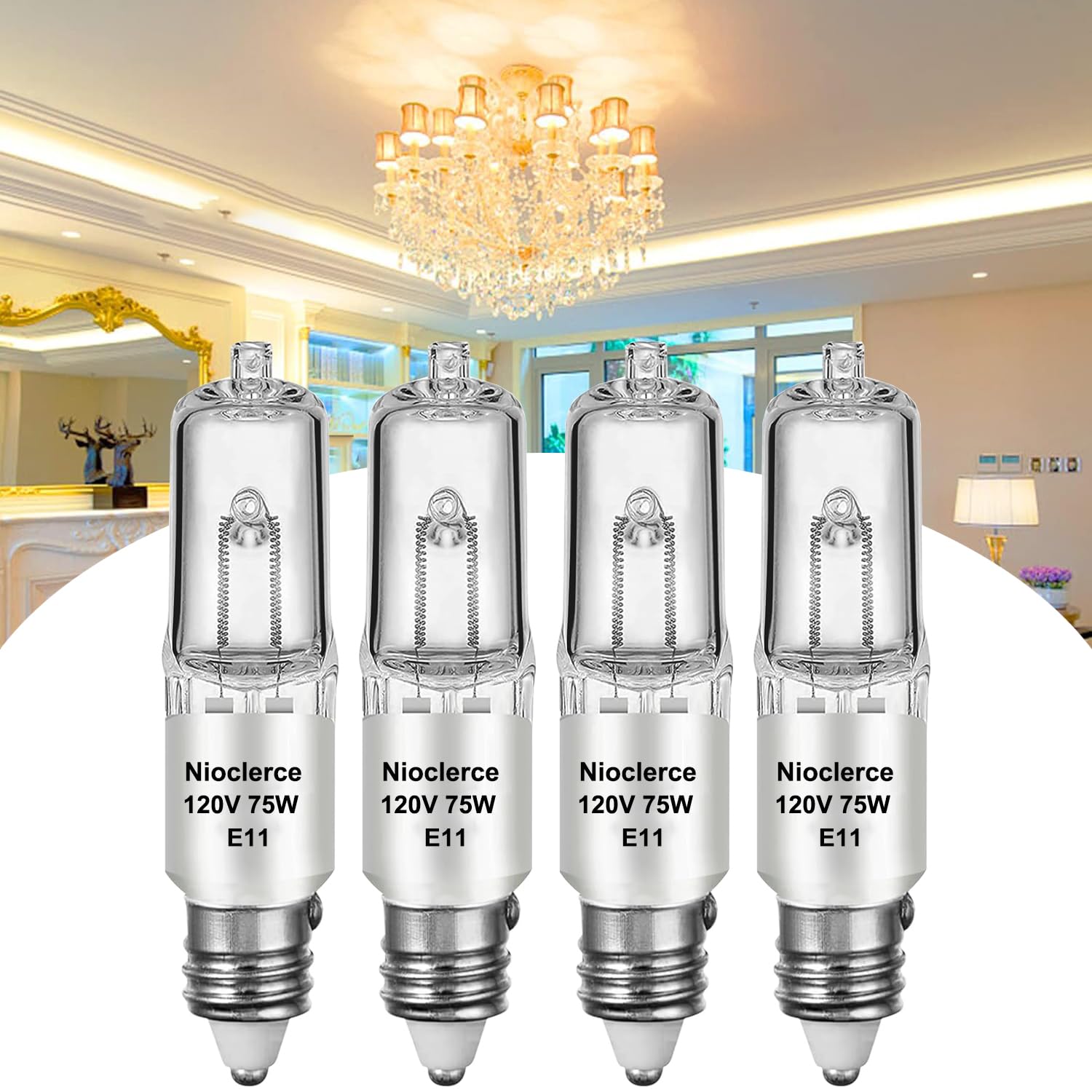 Nioclerce Mr11 Halogen Bulb 75W 120V 1150Lm, 4 Pack High Output E11 Dimmable Halogen Candelabra Bulb 2800K Warm White, Long Life