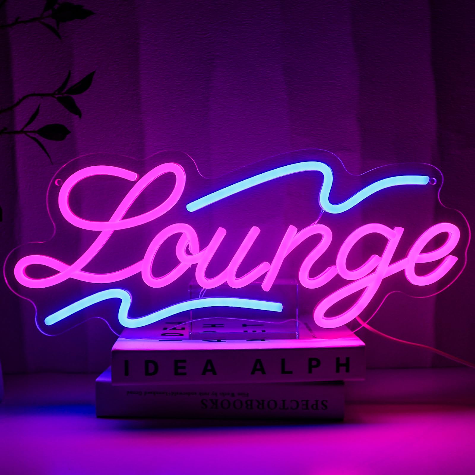 PMCVYH Lounge Neon Sign for Wall Decor, USB Dimmable, 16.54inx6.69in, Pink Blue, Model SYL-Lounge