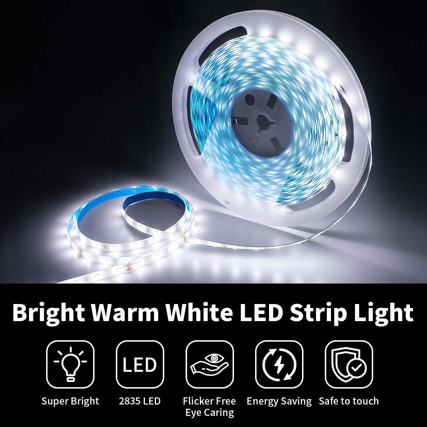 Inextstation 32.8Ft/10M White Led Strip Light, 24V 2835 Smd 600 Leds Flexible Cuttable Waterproof Led Tape Light For Bedroom Kit