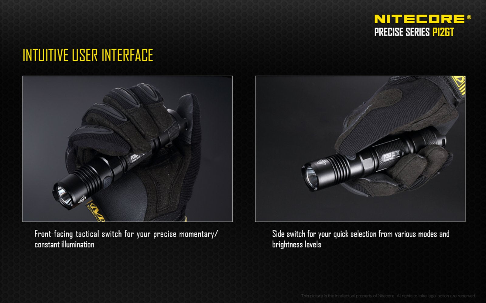 Nitecore P12GT Flashlight 1000 Lumen Cree XP-L Hi V3 LED, Small, Black with Free Andrew & Amanda Pen