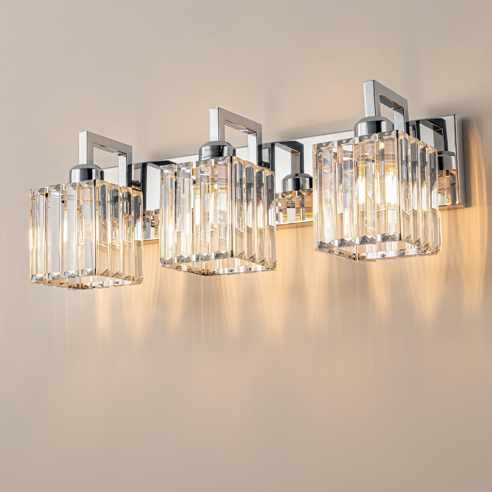 Fdpby Modern Bathroom Vanity Light 3-Lights Chrome Crystal Wall Lamp Bathroom Modern Crystal Vanity Lighting