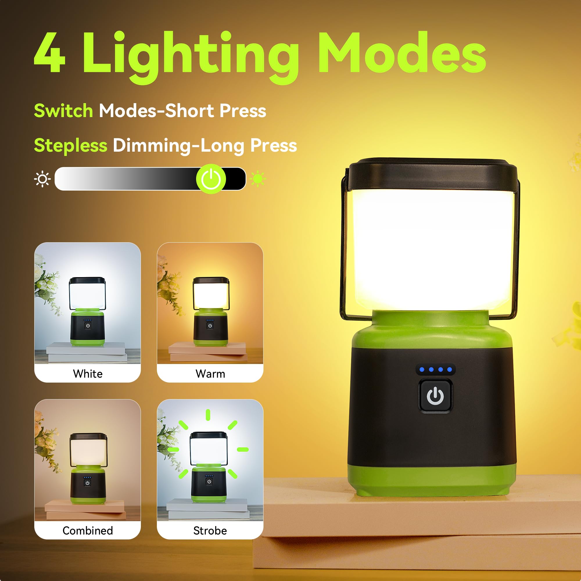 AlpsWolf Rechargeable Camping Lantern, 4 Modes, IPX4 Waterproof, Green, 2 Pack, Model V220, ABS Material