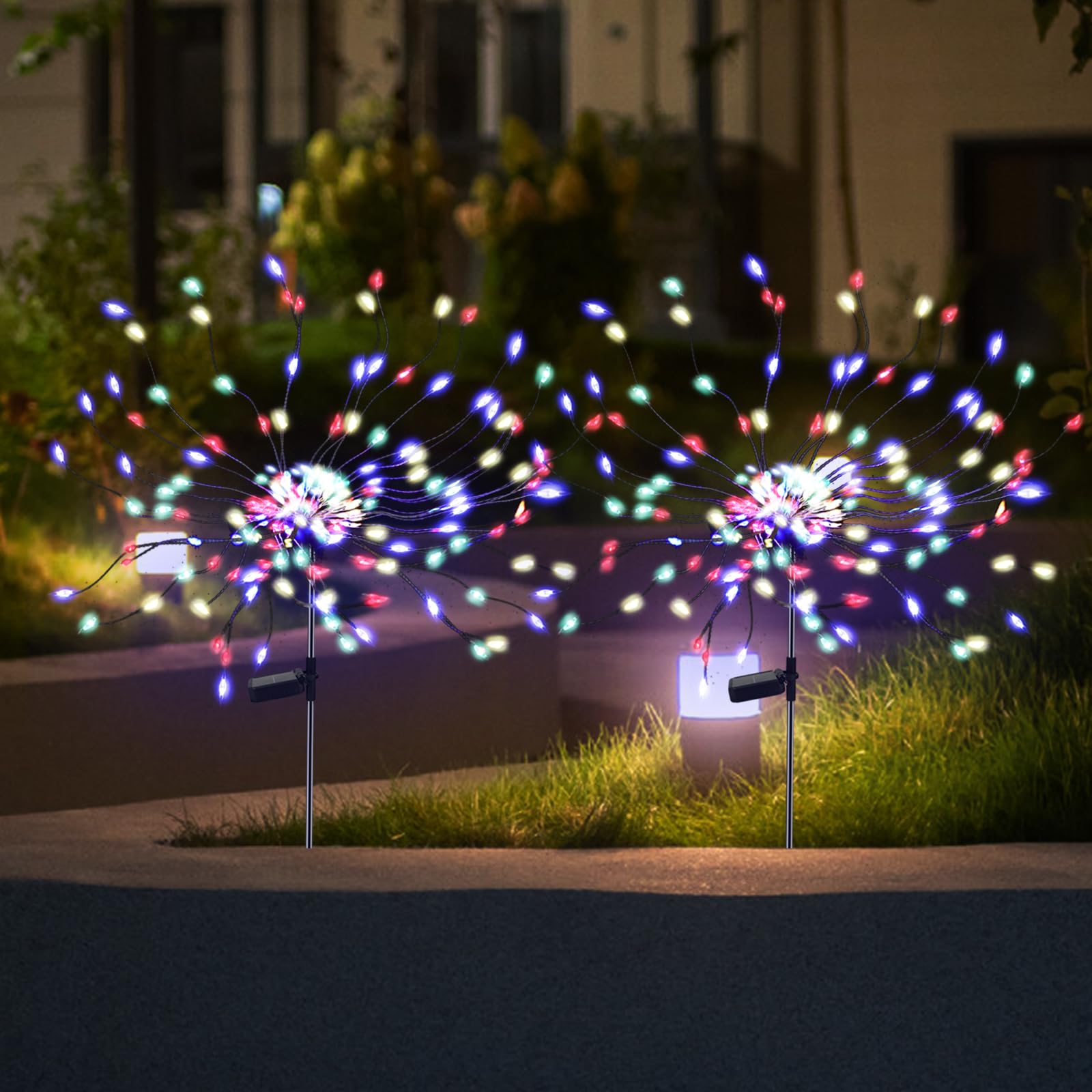 PXBNIUYA 2 Pack 175 LED Solar Firework Lights Outdoor, 4th of July Decorations Solar Garden Lights Waterproof with 2 Modes Twinkling Lights, Solar Starburst Lights for Landscape Path Lights