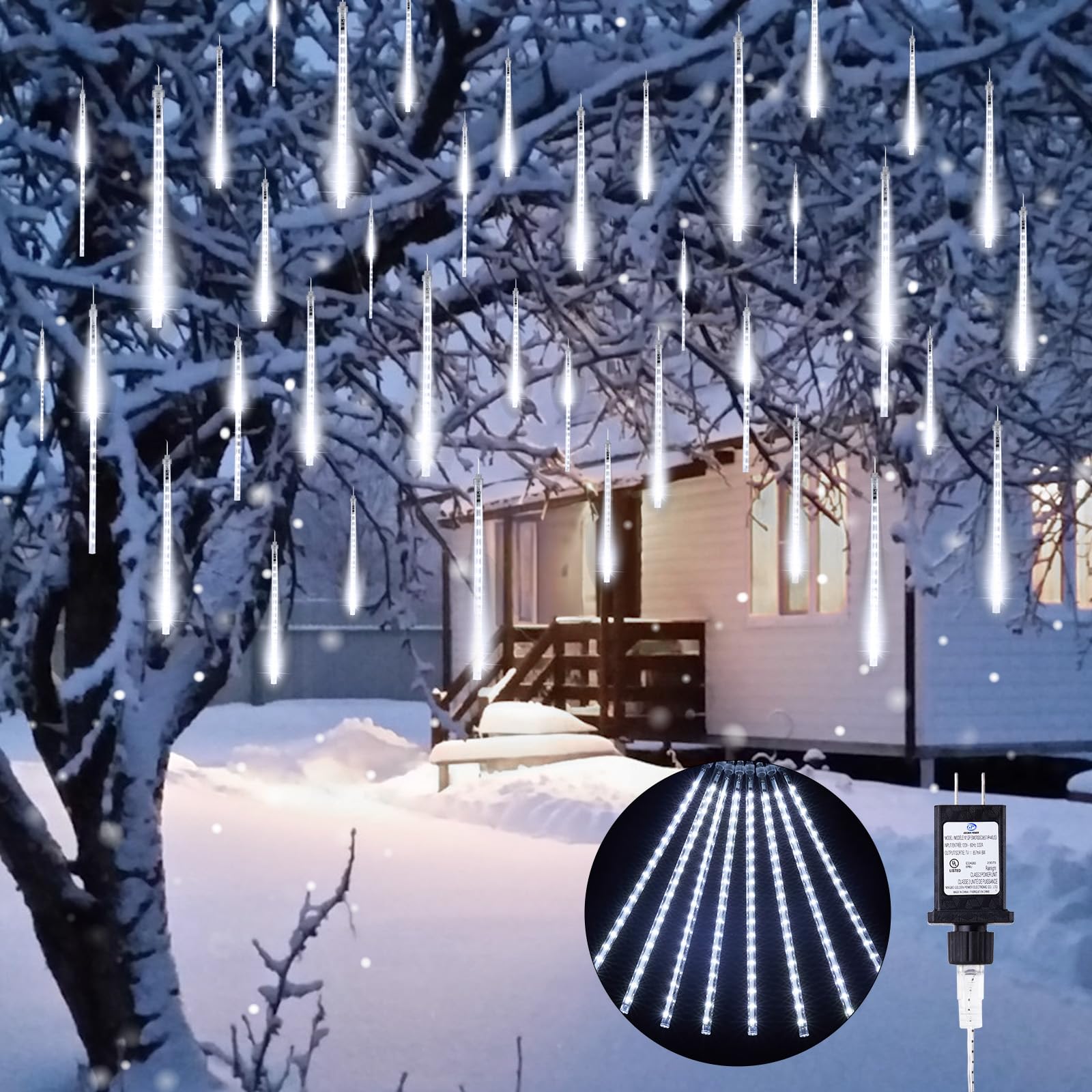 Minetom Meteor Shower Lights Outdoor, 20 Tubes 720 LED, Waterproof Icicle Lights, Pure White