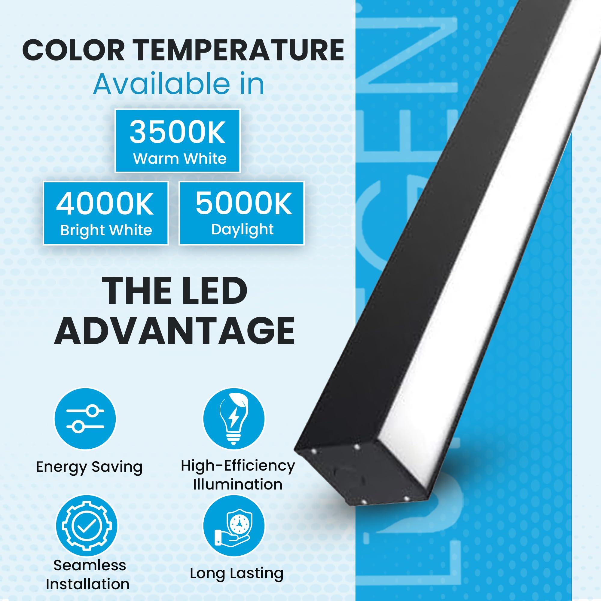 LumeGen LED 4ft Color Tunable Linear Light, 40W, 5000 Lumens, Black, DLC Premium, 3000K/4000K/5000K,