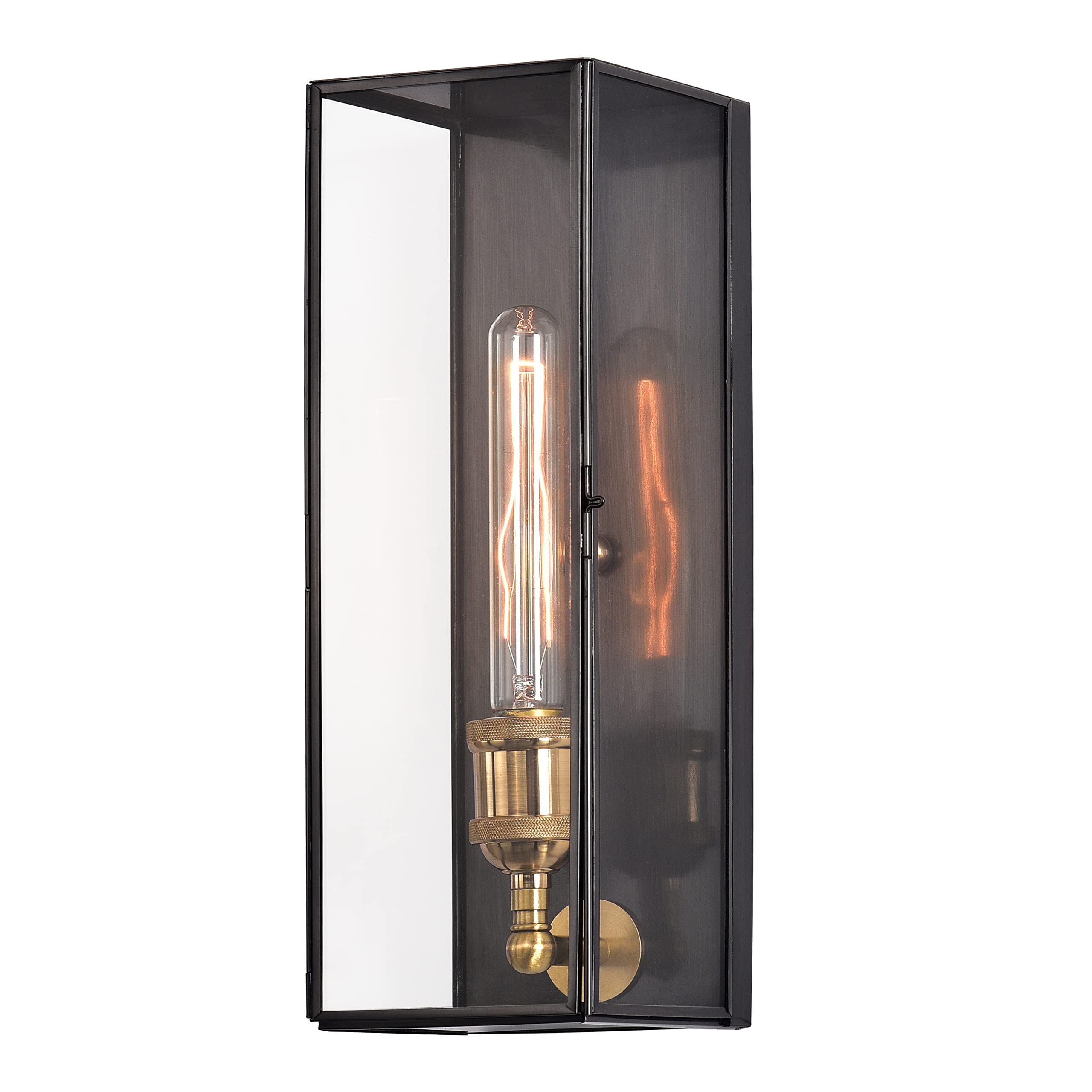 c cattleya Solid Brass Outdoor Wall Lantern Sconce Exterior Porch Lamp with Tempered Glass, Rectangular Waterproof Wall Lighting
