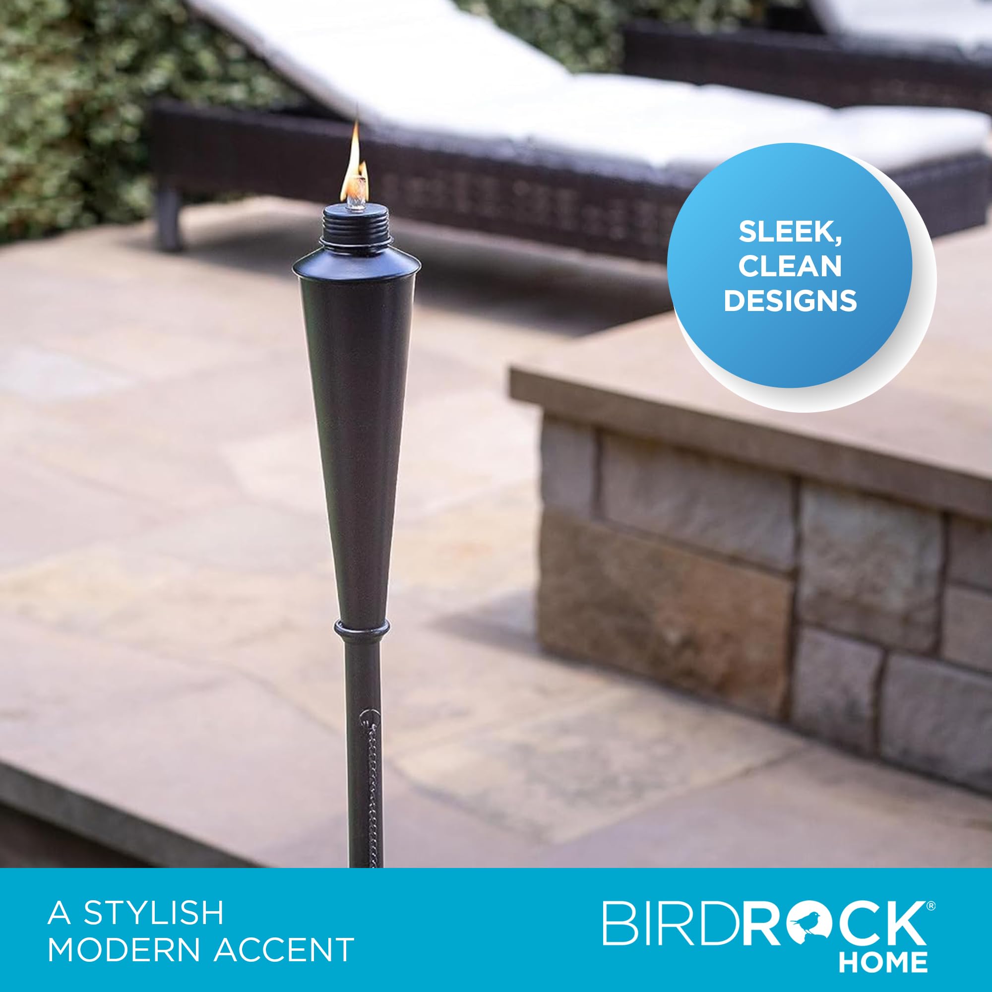 Birdrock Home Outdoor Torches - Durable, Weather Resistant, Citronella Compatible, 4 Pack