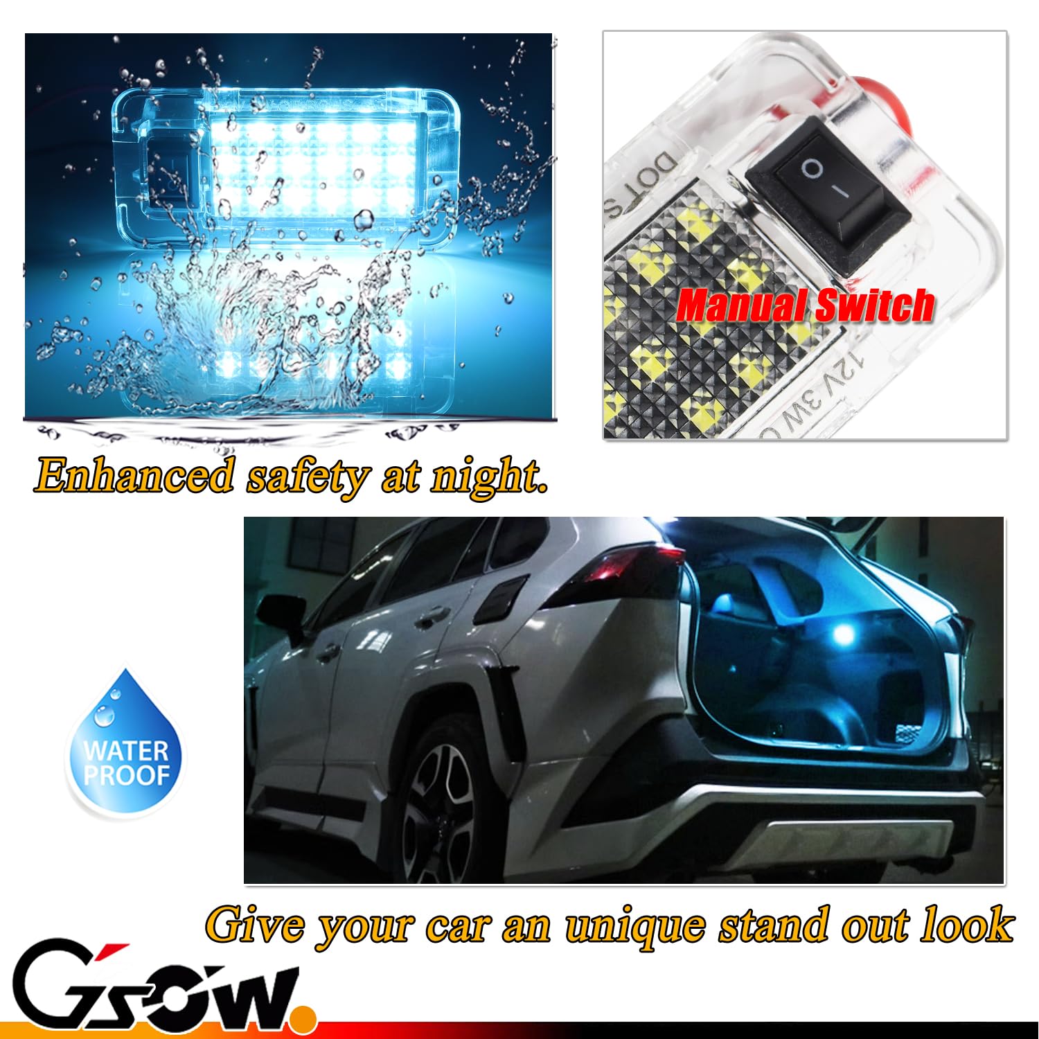 GSOWO Led Cargo Lamp for Toyota RAV4 2022-2025, Ice Blue Trunk Ceiling Light, Decorative Atmosphere Lamp, 1 PC
