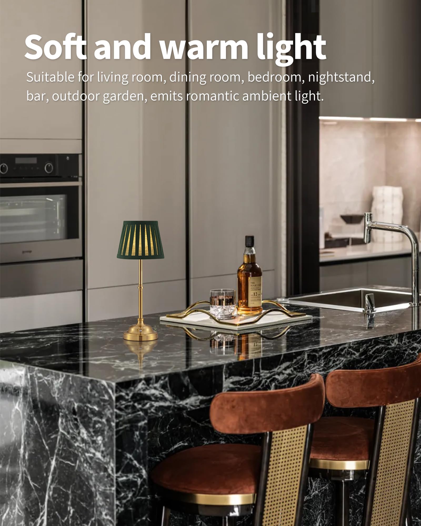 Kdg Cordless Led Table Lamp Set Of 2  Portables Fabric Shade Desk Lamps  4000Mah Rechargeable Battery Powered Lighting  Dimmable Light For Dining Room  Bedroom  Bedside  Night Light  Balcony (Green)