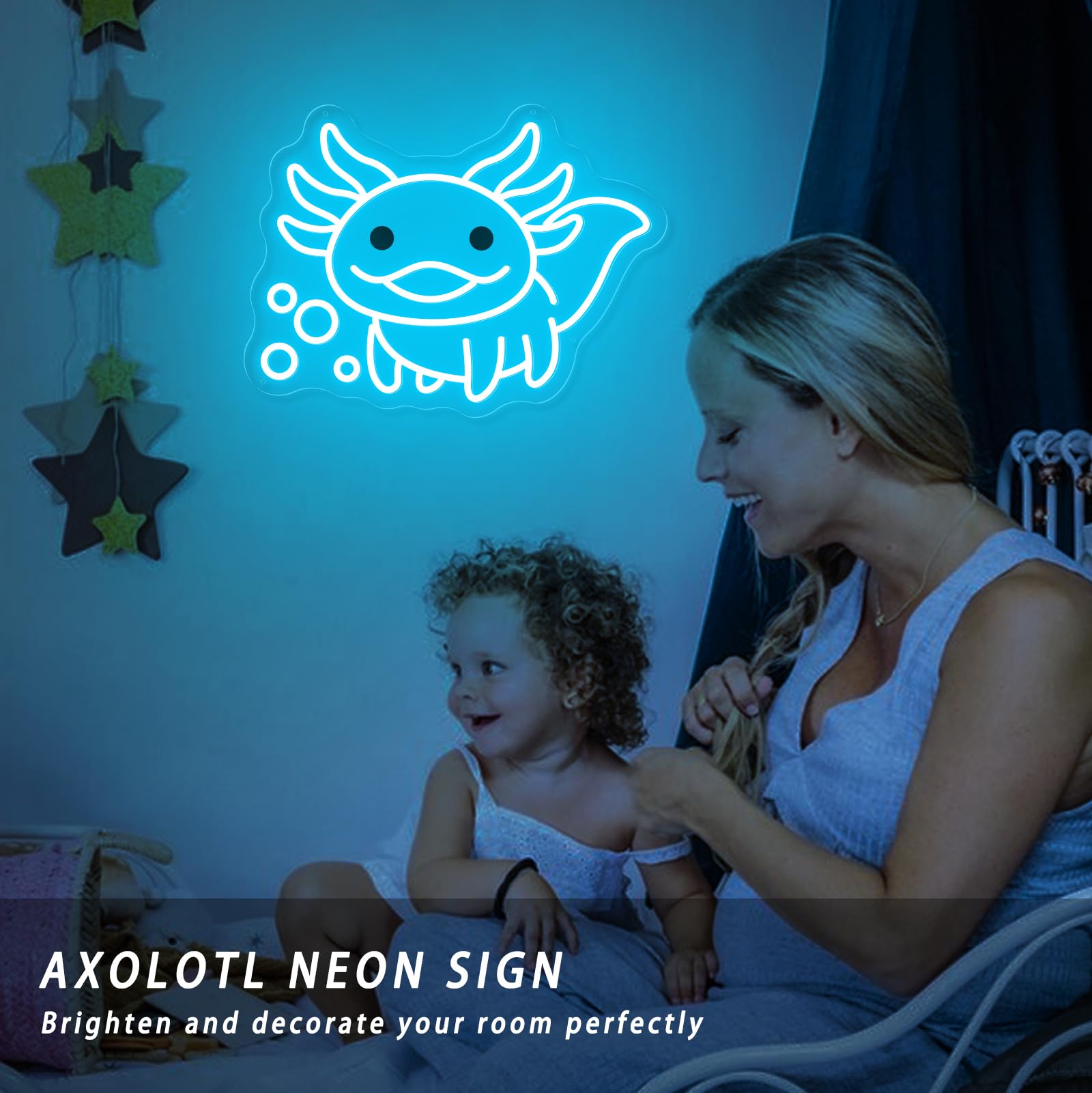 Housignz Axolotl Neon Sign - Dimmable LED Light for Kids' Room, 15x11.1in, Ice Blue, USB Powered, Perfect for Axolotl Lovers &