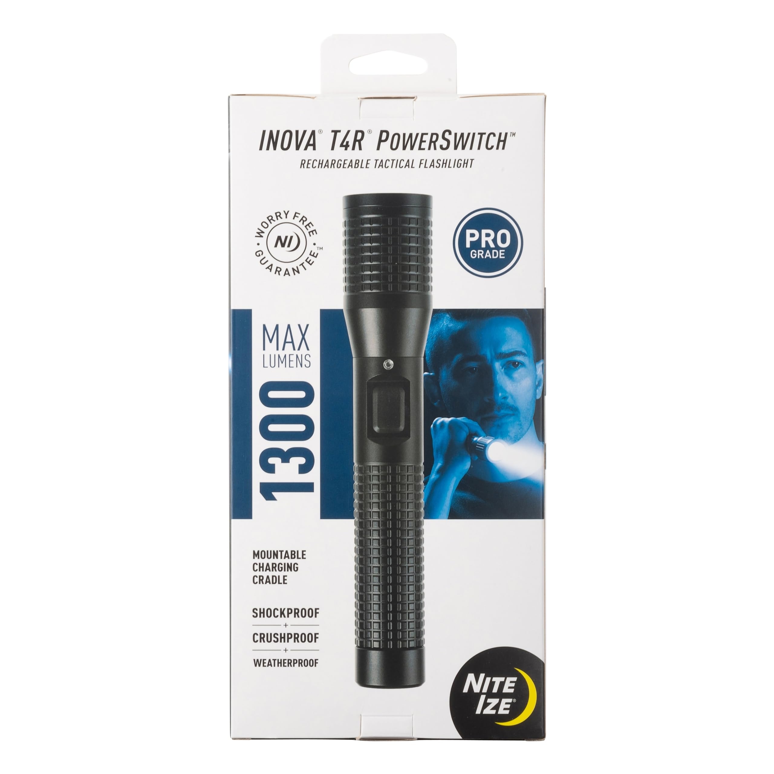 Nite IZE INOVA T4R Powerswitch Rechargeable Tactical Flashlight - 1300 Lumen Tactical Flashlight with Professional-Grade USB Cha