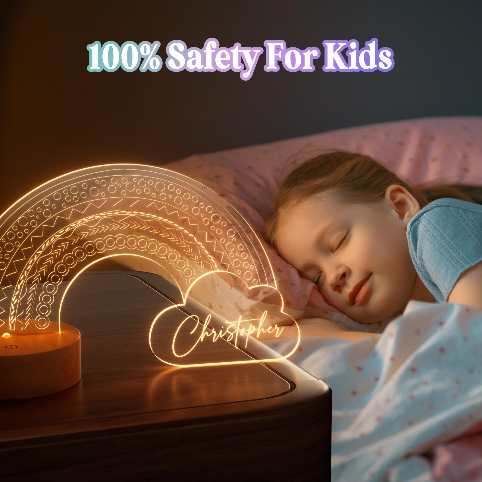 Burst Bird Personalized Night Light for Kids - Rainbow Acrylic, Remote Control, Color-Changing, Laser Engraved, Model PNL-Rainbow