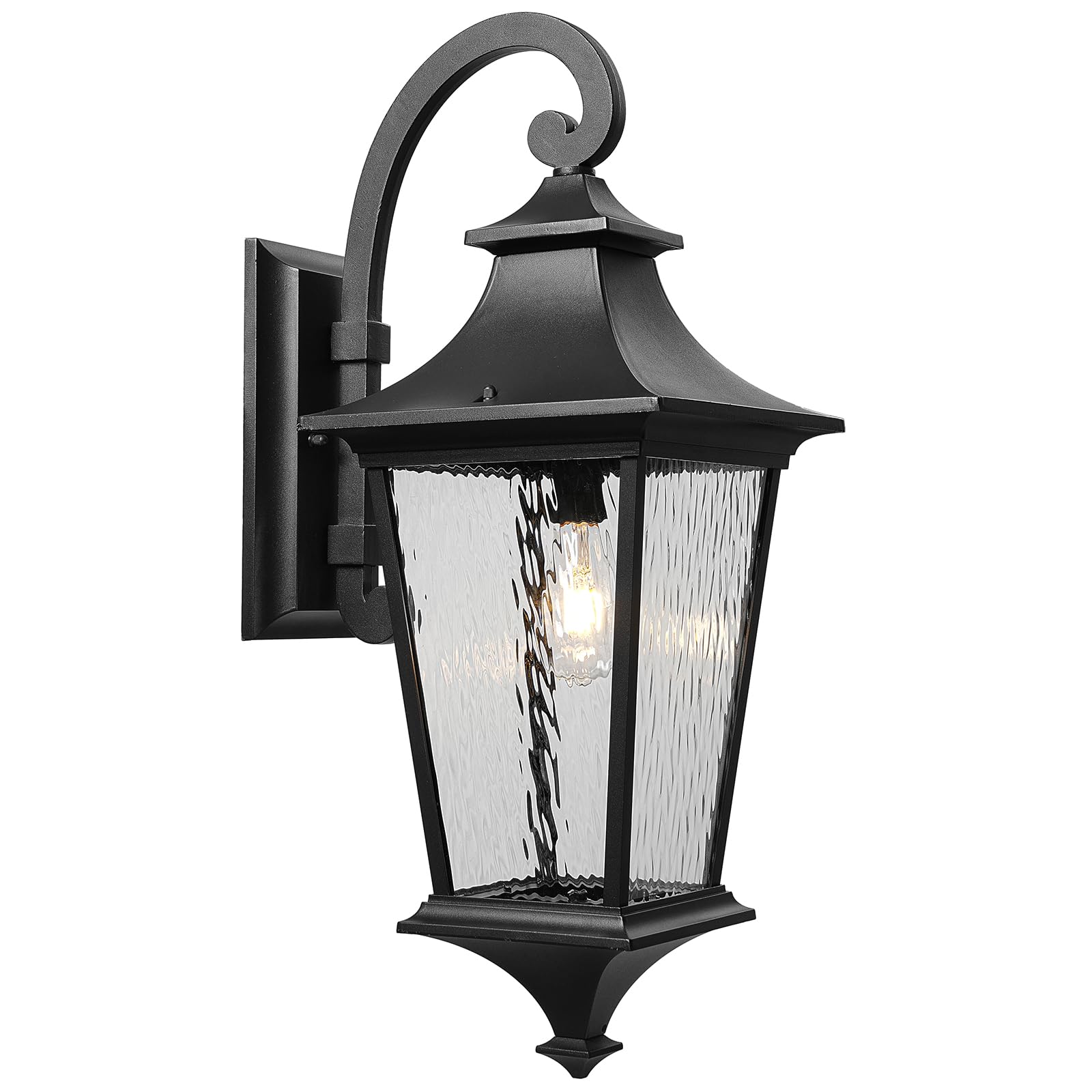 NAXTTII Outdoor Wall Sconce 14.6 Inch Height Aluminum Exterior Lighting Fixtures with Water Ripple Glass E26 Socket and Black Fi