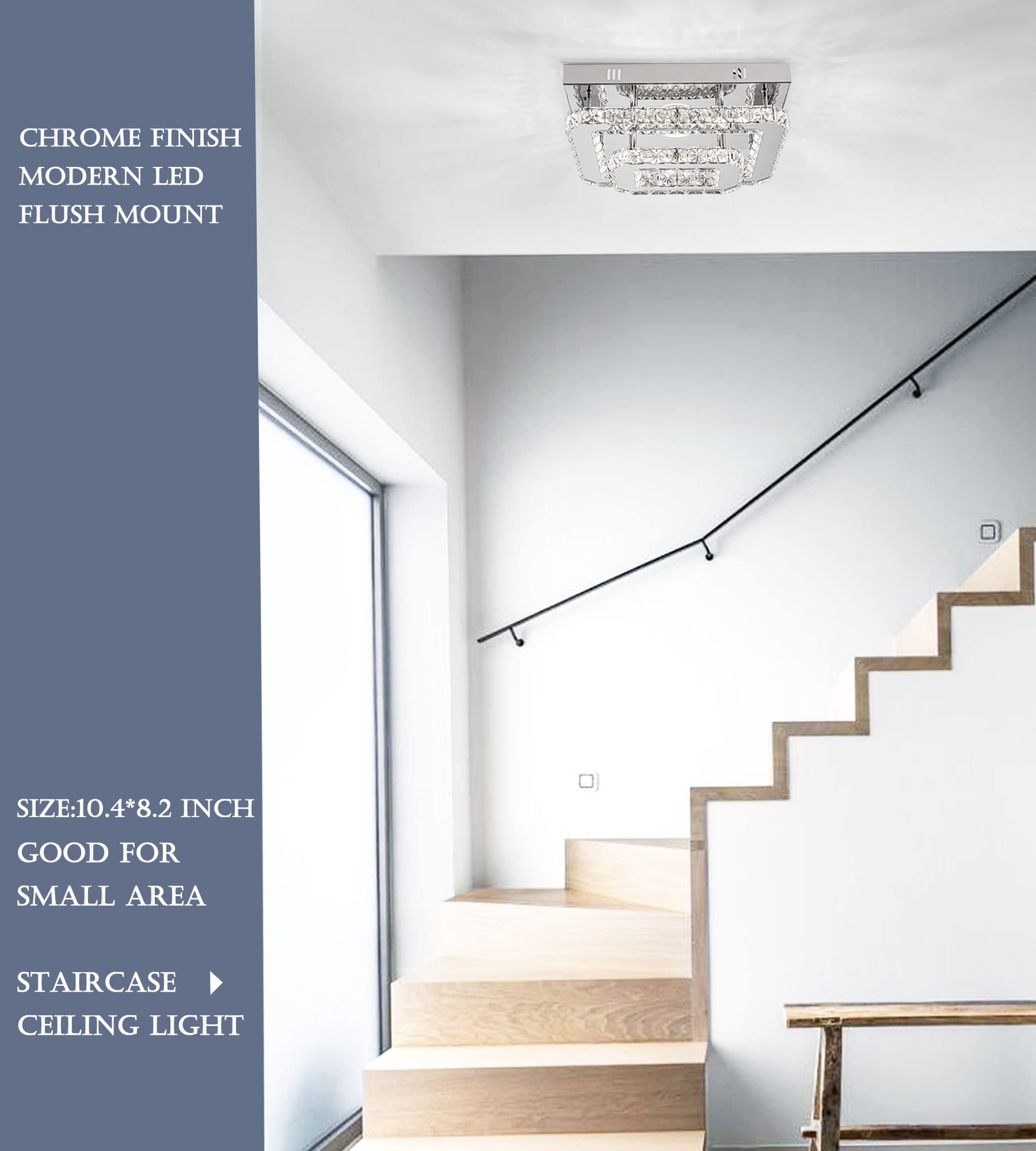 Dsliting Modern Chandelier, Small Flush Mount Led Crystal Lighting Fixture, Rectangle Chandelier For Bedroom, Hallway, Kitchen,