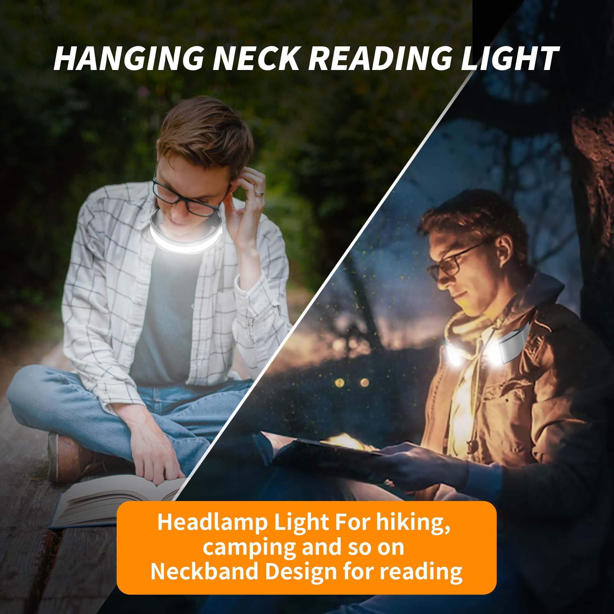 PINSAI LED Rechargeable Headlamp,Book Light for Reading in Bed, Neck Light,230Wide Beam Head Lamp for Forehead, Waterproof Super