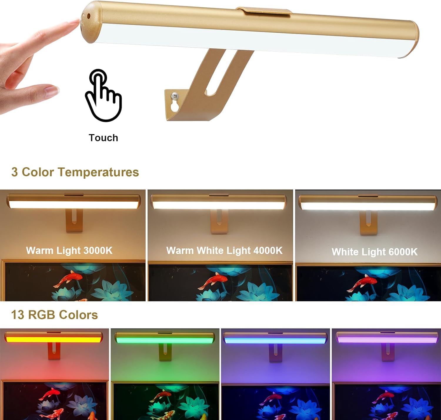 ZOCALOK Picture Light - Battery Operated, 48 LED, Remote Control, Gold-16 Color, Model Z23-PL-12In
