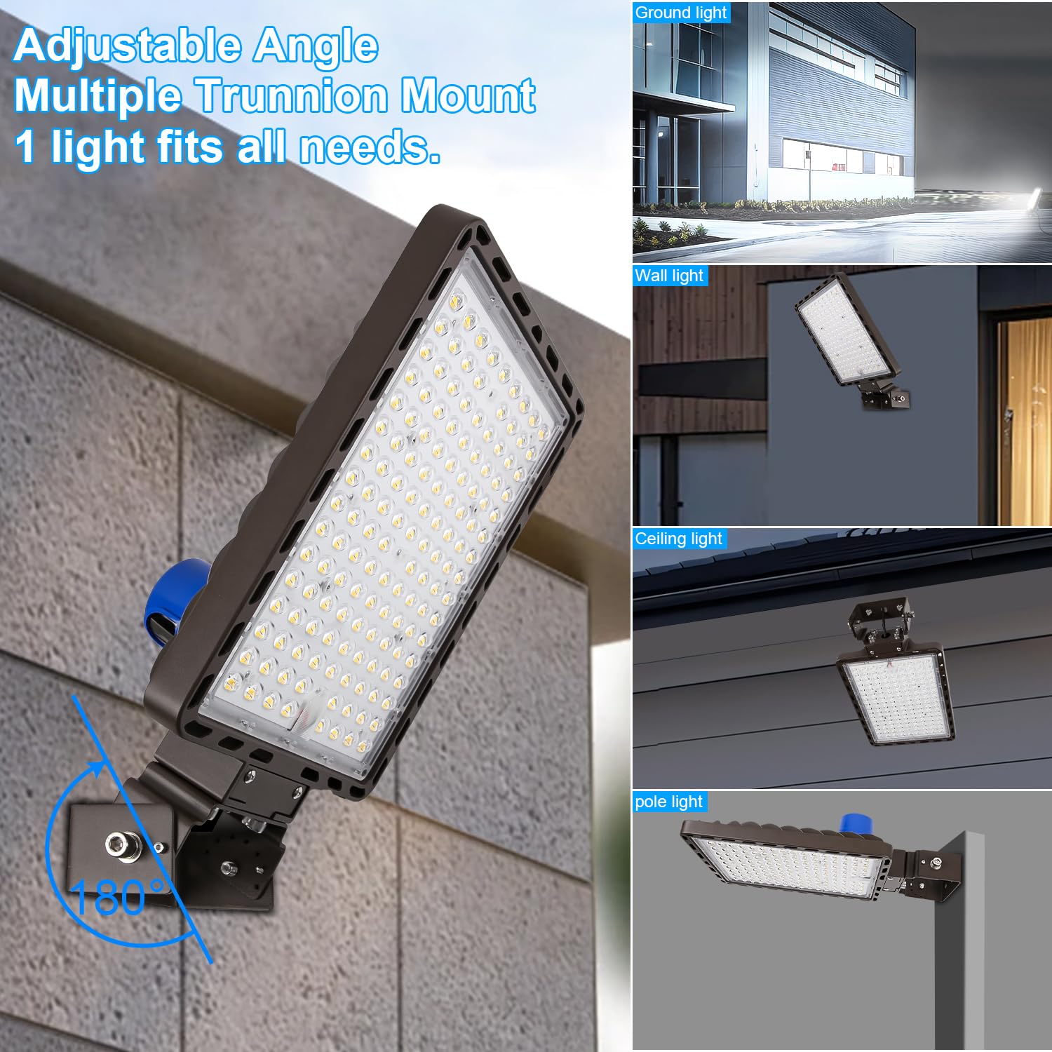 ledmo LED Flood Lights 350W, 52500LM, Dusk to Dawn, Trunnion Mount, Brown, Model LED1516C, 3 Pack