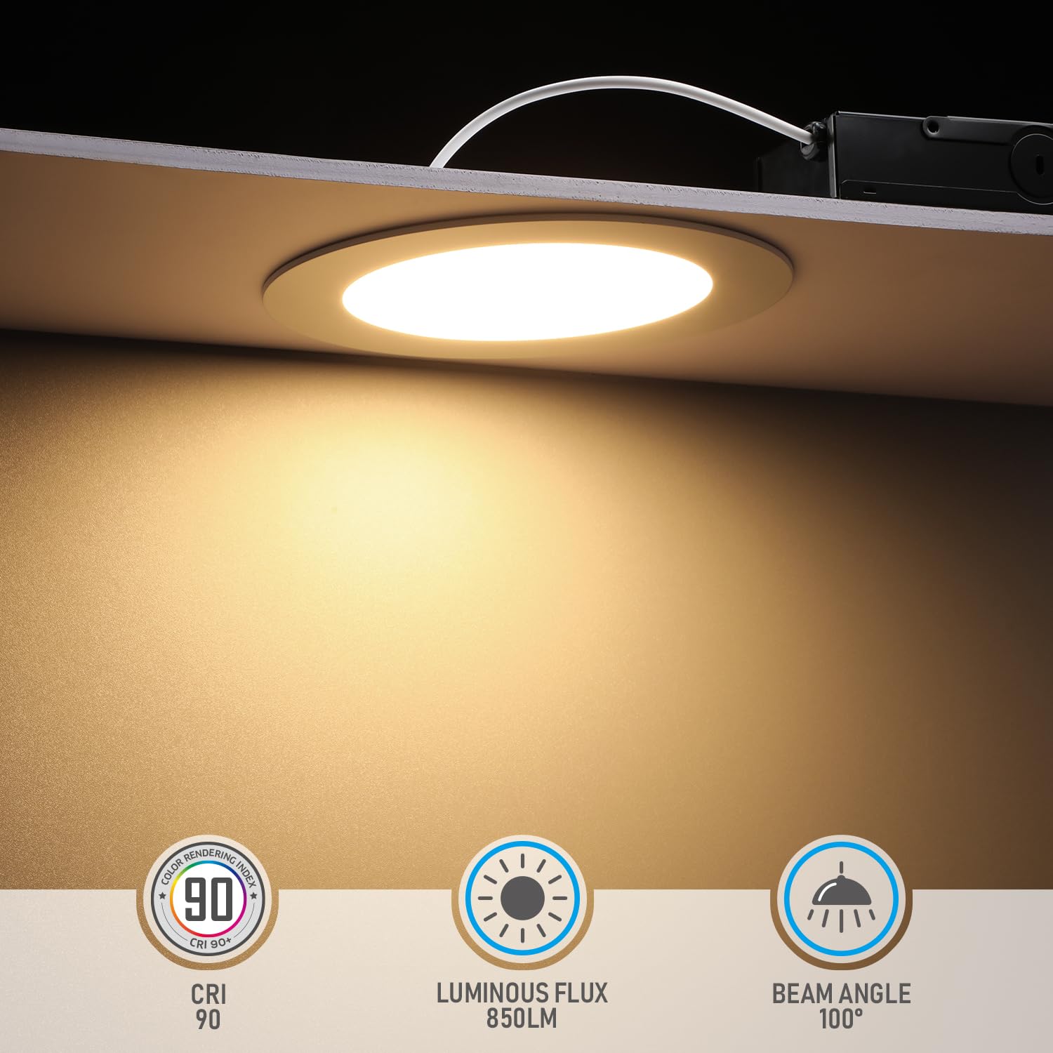 TORCHSTAR 6 Inch Ultra-Thin Dimmable LED Recessed Light, Warm White (3000K), Aluminum, Model 23874, Pack of 6