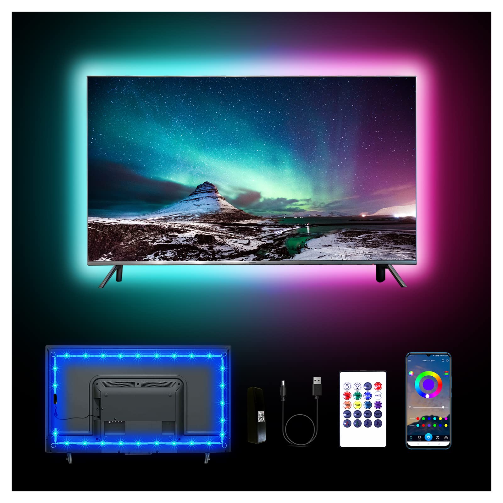 Dalattin LED Strip Lights for TV 55-65 Inch, 12.5FT, Multicolor, Model AB5050L38212US, Remote & Bluetooth Control, Music Sync