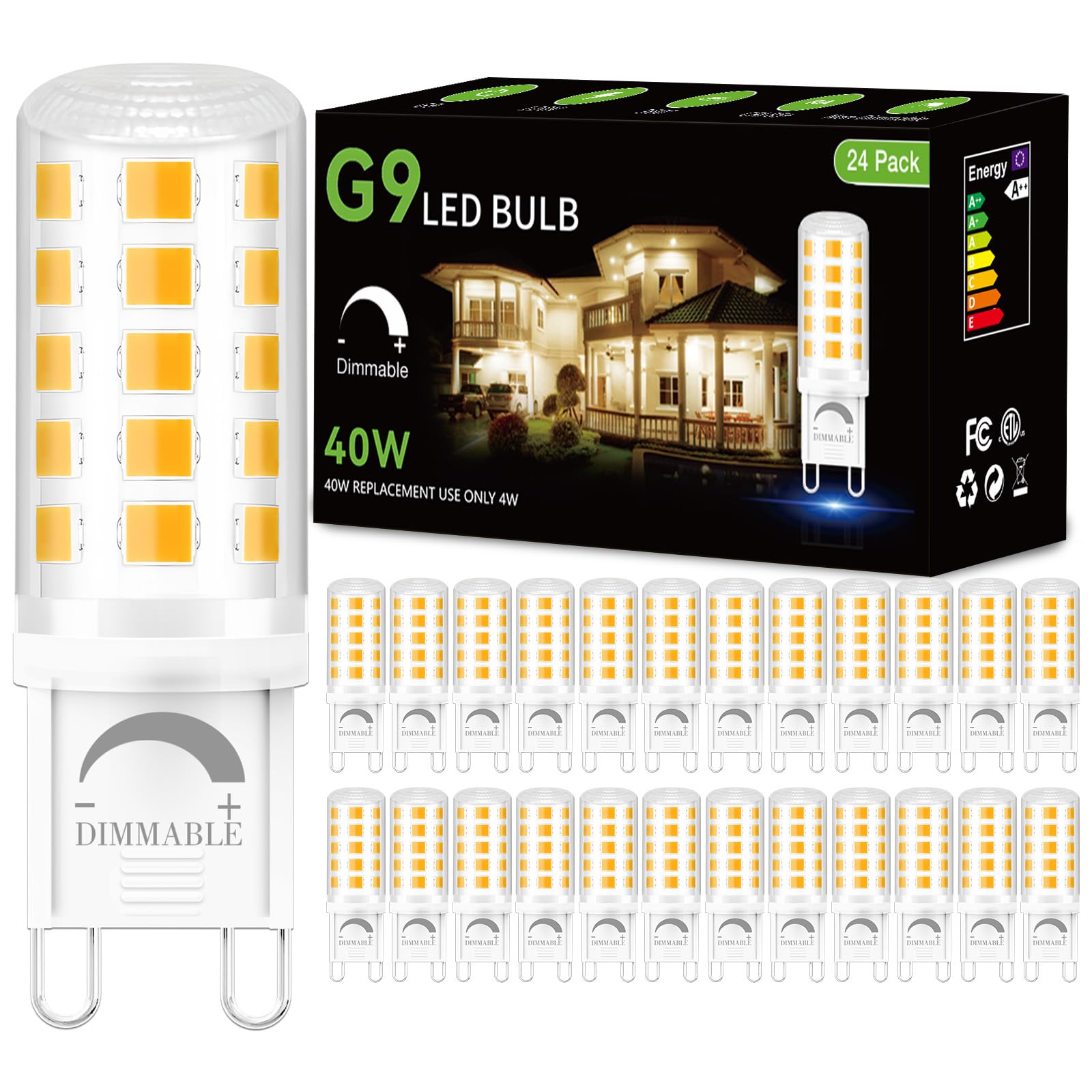 Daybeeter 24 Pack Dimmable G9 Led Bulb 4W (40 Watt Equivalent), 3000K Soft Warm White, G9 Halogen Bulb,T4 G9 Bi-Pin Base Light B