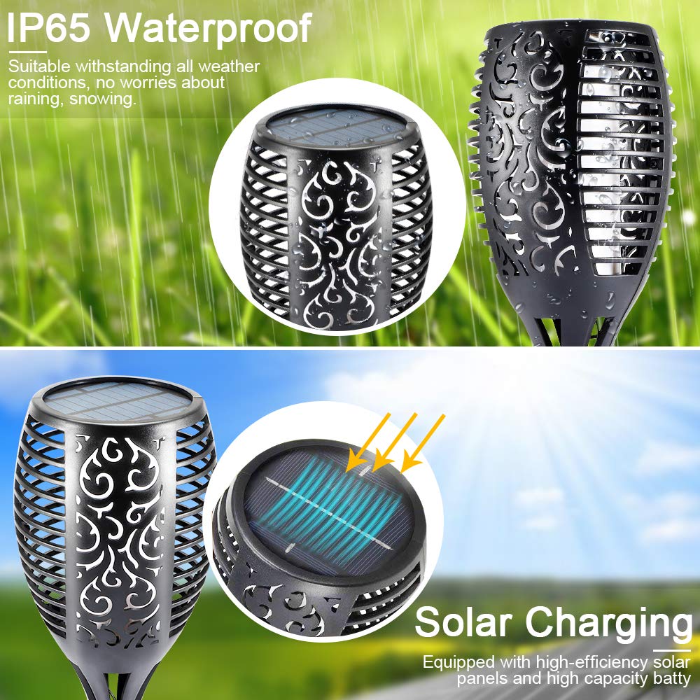 EOYIZW Solar Torch Lights, 99 LEDs, Flickering Flame, IP65 Waterproof, 4 Pack, Blue-4Pack