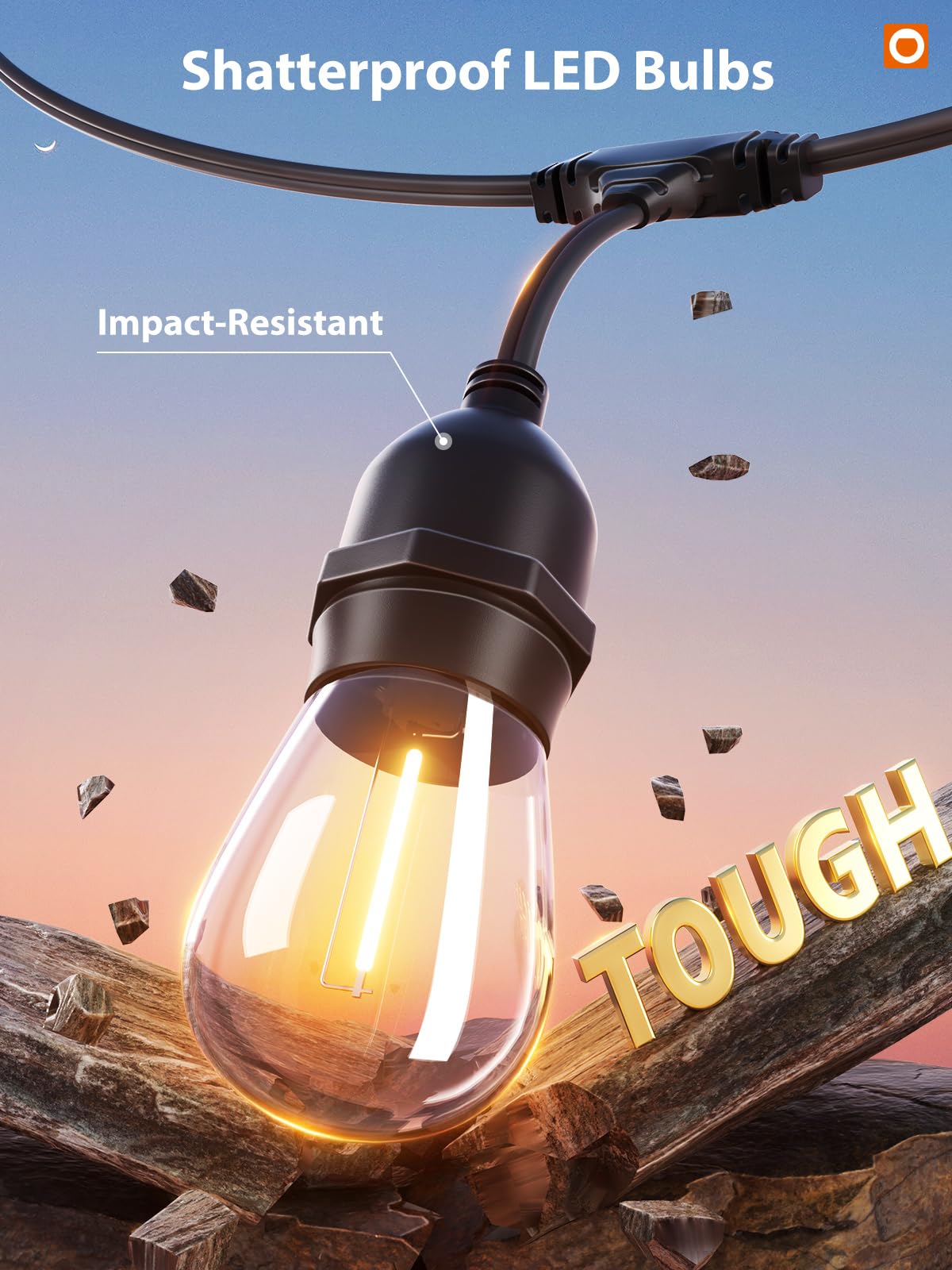 addlon LED Outdoor String Lights, 48FT Weatherproof Black Strand, Shatterproof Edison Bulbs, ETL Listed for Patio Garden