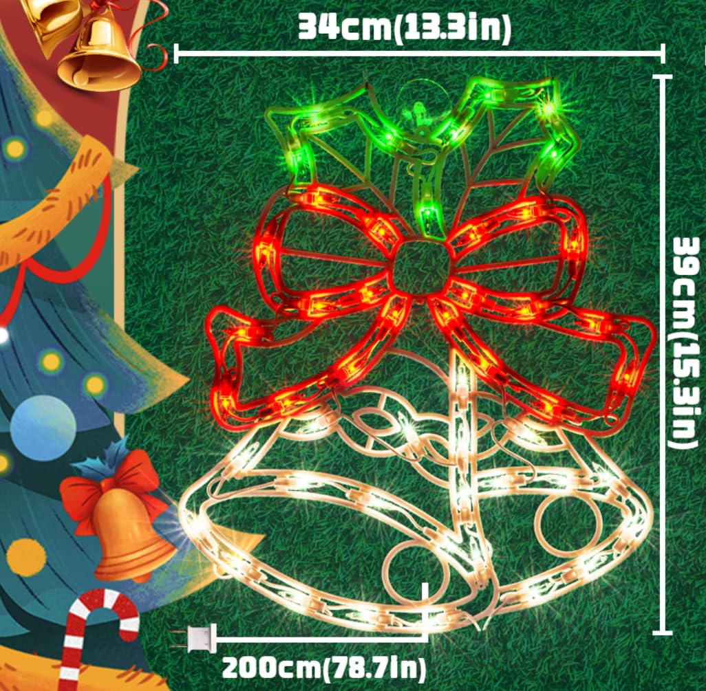 Justpro Christmas Window Silhouette Lights, Lighted Bells Double Sided Decorations With 50 Count Incandescent Mini Light, For Holiday Indoor Wall Door Glass Decor