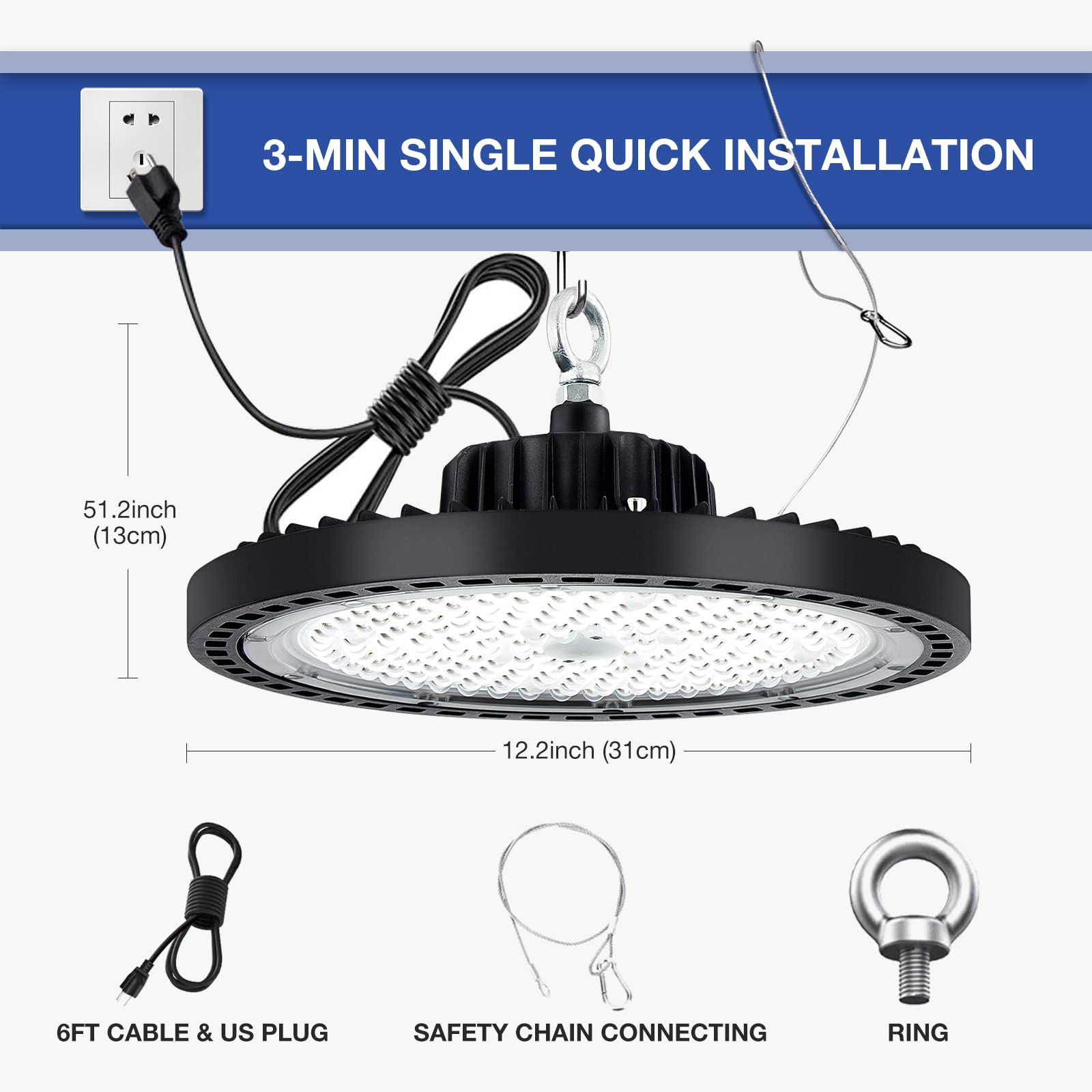 Evbforu Led High Bay Light 200W 6 Packs 29,000Lm With Us Plug Ufo High Bay Light For Warehouse Workshop Factory Gym Garage Barn