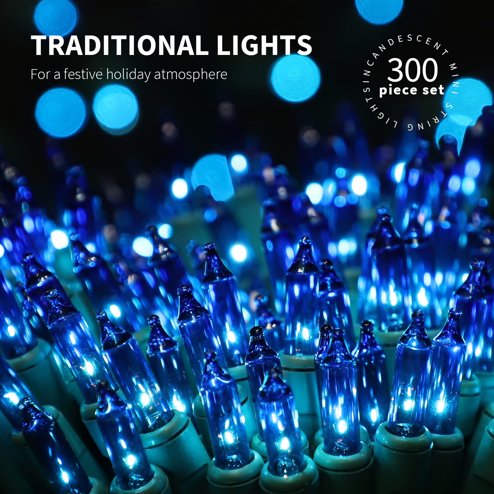 Justpro 300Lights(2*150L) Blue Extra-Bright With End Connectors Christmas Decorative Lights 19.44M Ul Certified Mini String Ligh