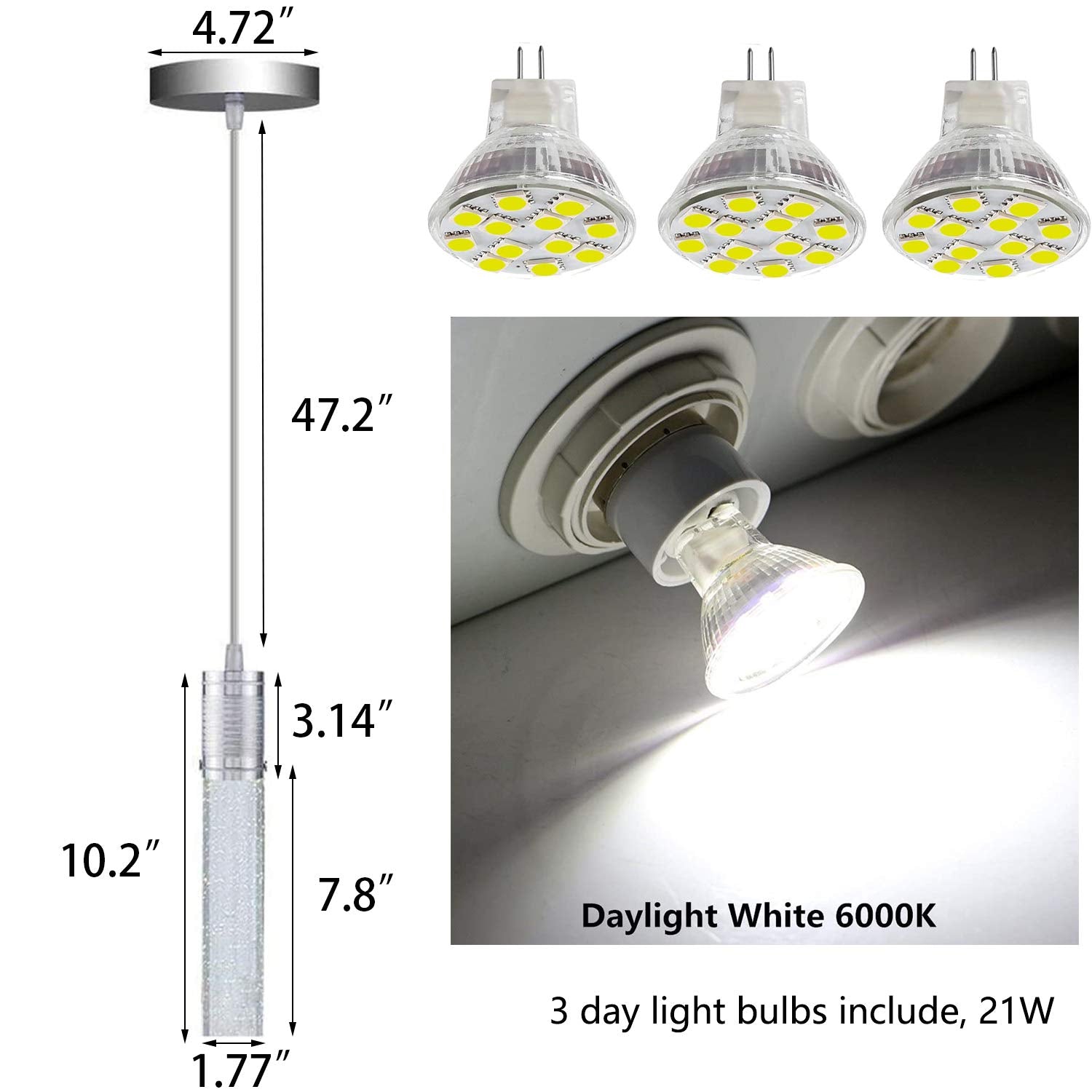 3 Lights Independent Kitchen Island Dining Room Light Pendant Light Fixtures Bubble Crystal Chandeliers Modern Kitchen Island Lighting Chandeliers Fixtures Led Lampara, 6000K Led Bulbs Included