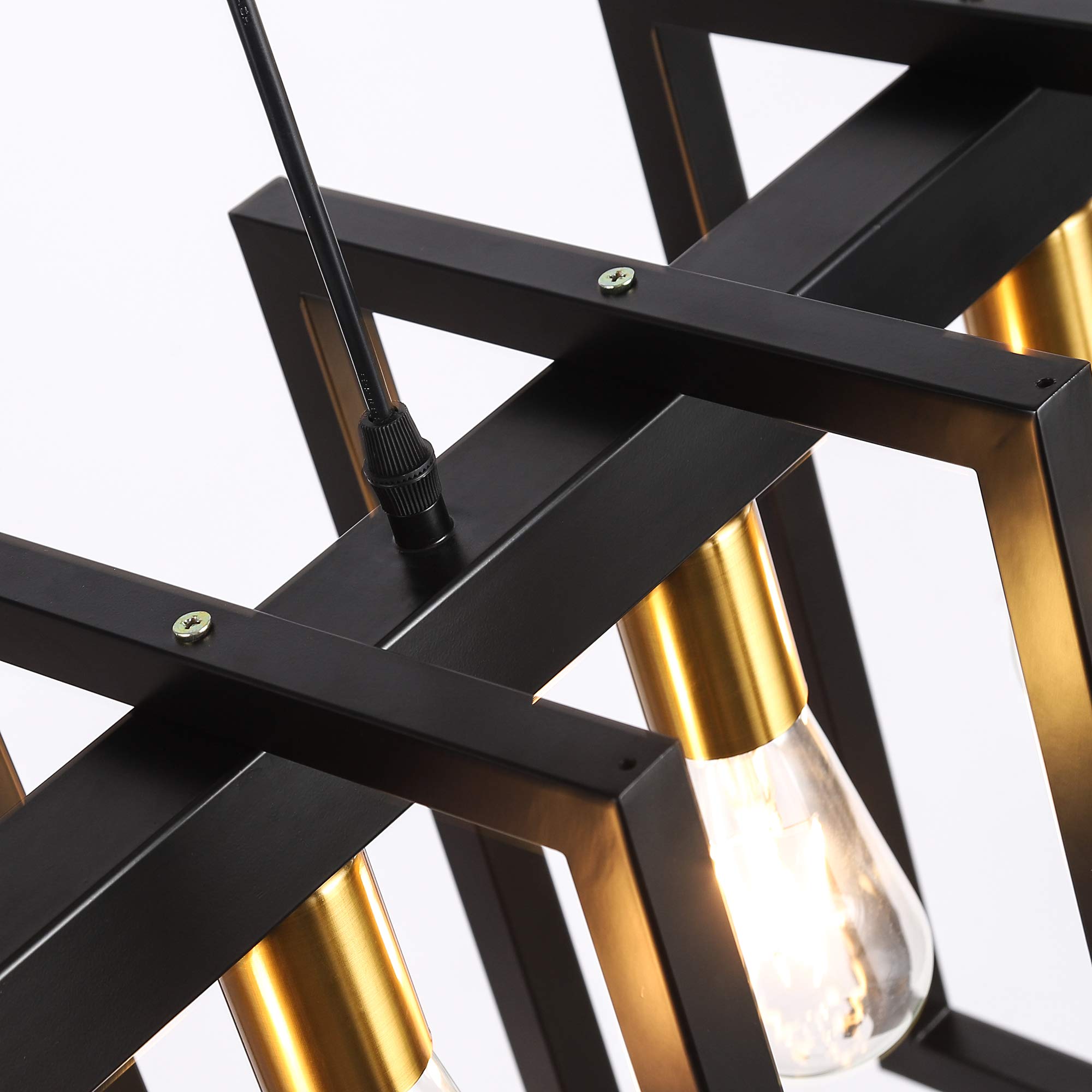 SomSom Kitchen Island Light Pendant 6-Light Industrial Chandelier Matte Black with Antique Brass Finish Model Y-D608U
