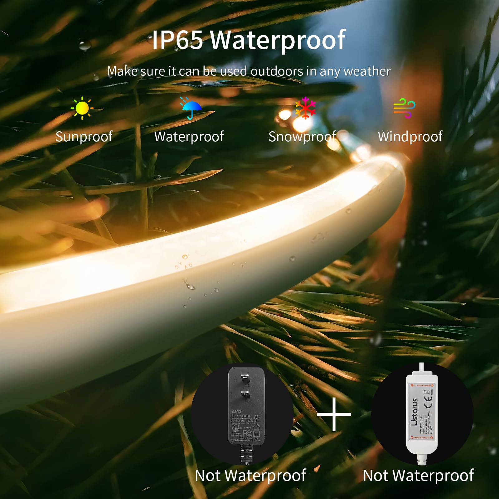 Ustarus 20Ft Neon Led Strip Lights, Dimmable Tunable White, Ip65 Waterproof With Remote