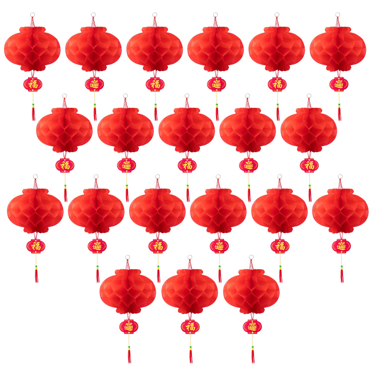 Favide 10 Inch Red Paper Lanterns, 20 Pieces, Plastic Paper, Festival Decorations for New Year, Spring Festival, Wedding