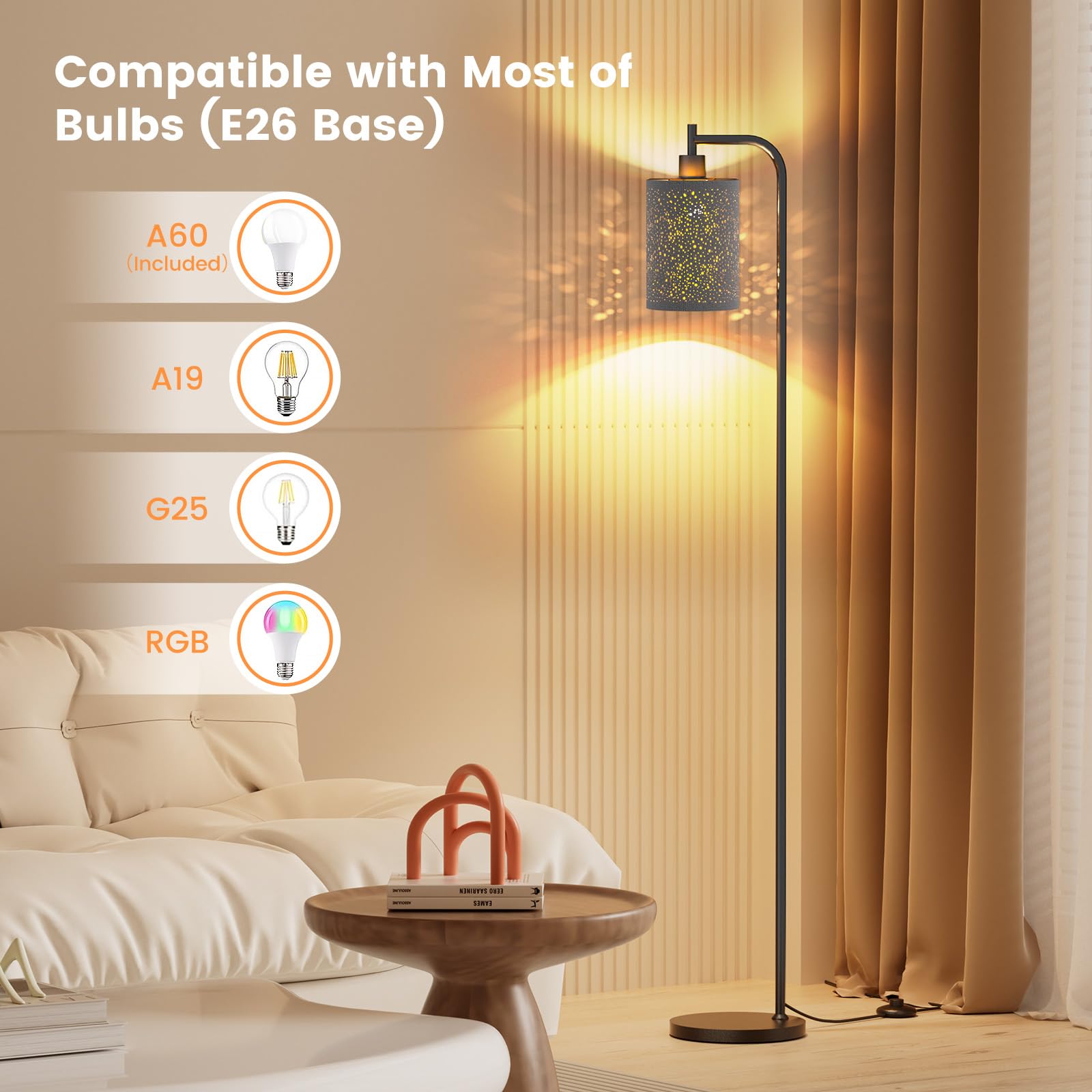 SIBRILLE Dimmable Floor Lamp with Remote Control, 9W LED, Linen Shade, Starry Sky Finish, Model BP-F072 for Living Room & Office