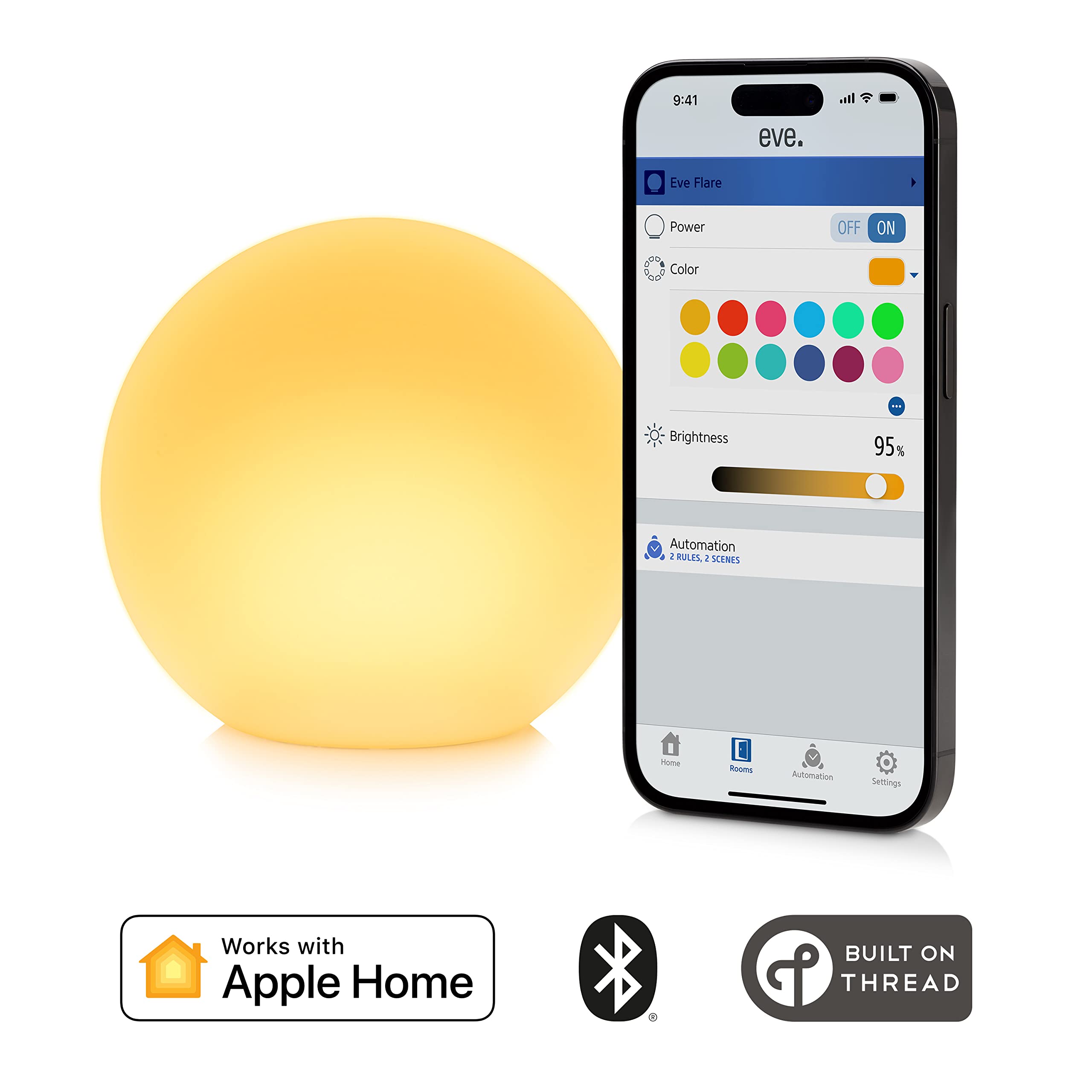 Eve Flare Portable Smart LED Lamp - Apple HomeKit, IP65, Wireless Charging, Bluetooth, White, Model 20EBV9901