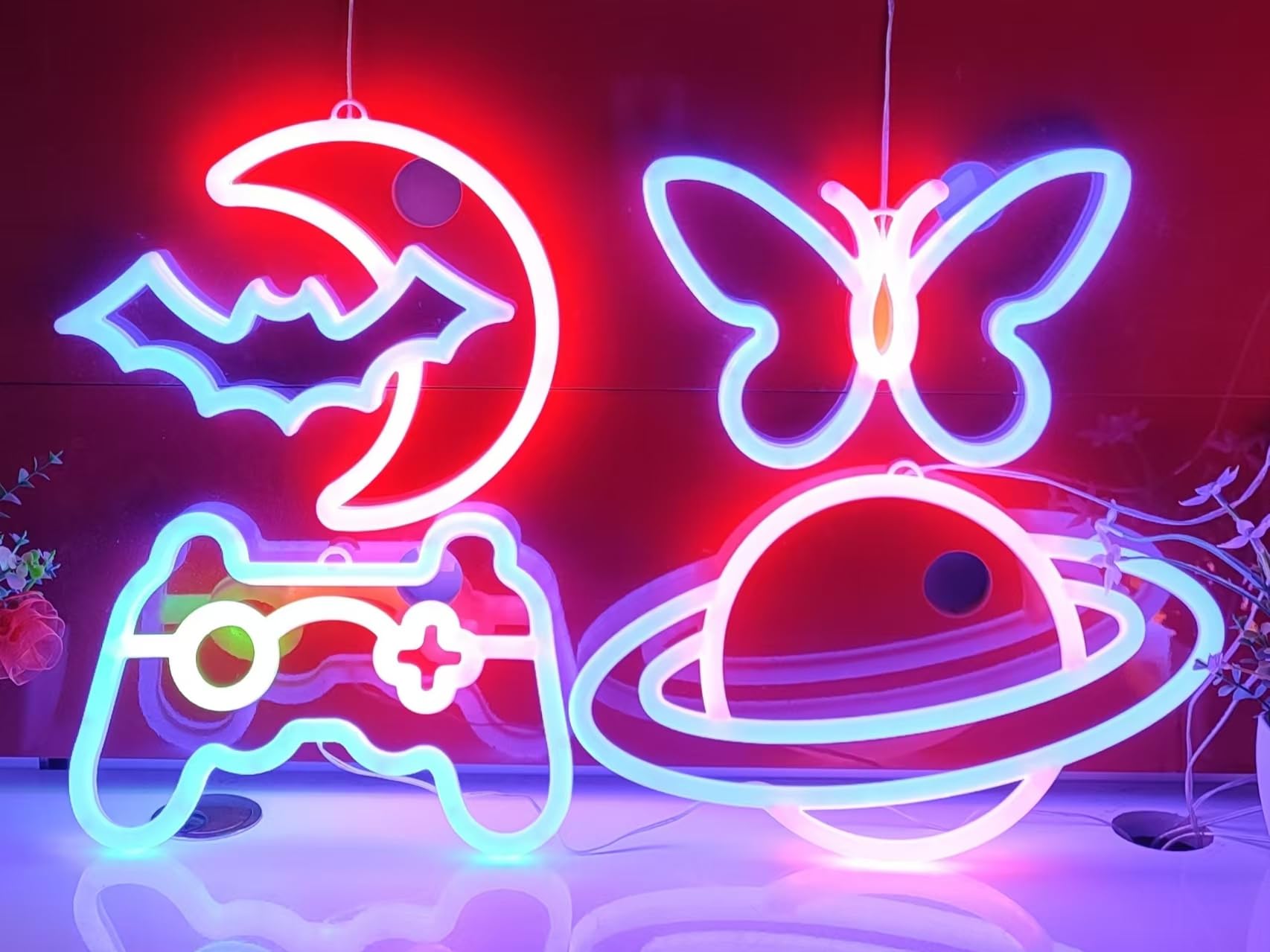 JYWJ Double Sided Neon Sign, USB Powered, Adjustable Brightness, 7.87inx9.84in, Blue+Pink, Model JY-NEON-001