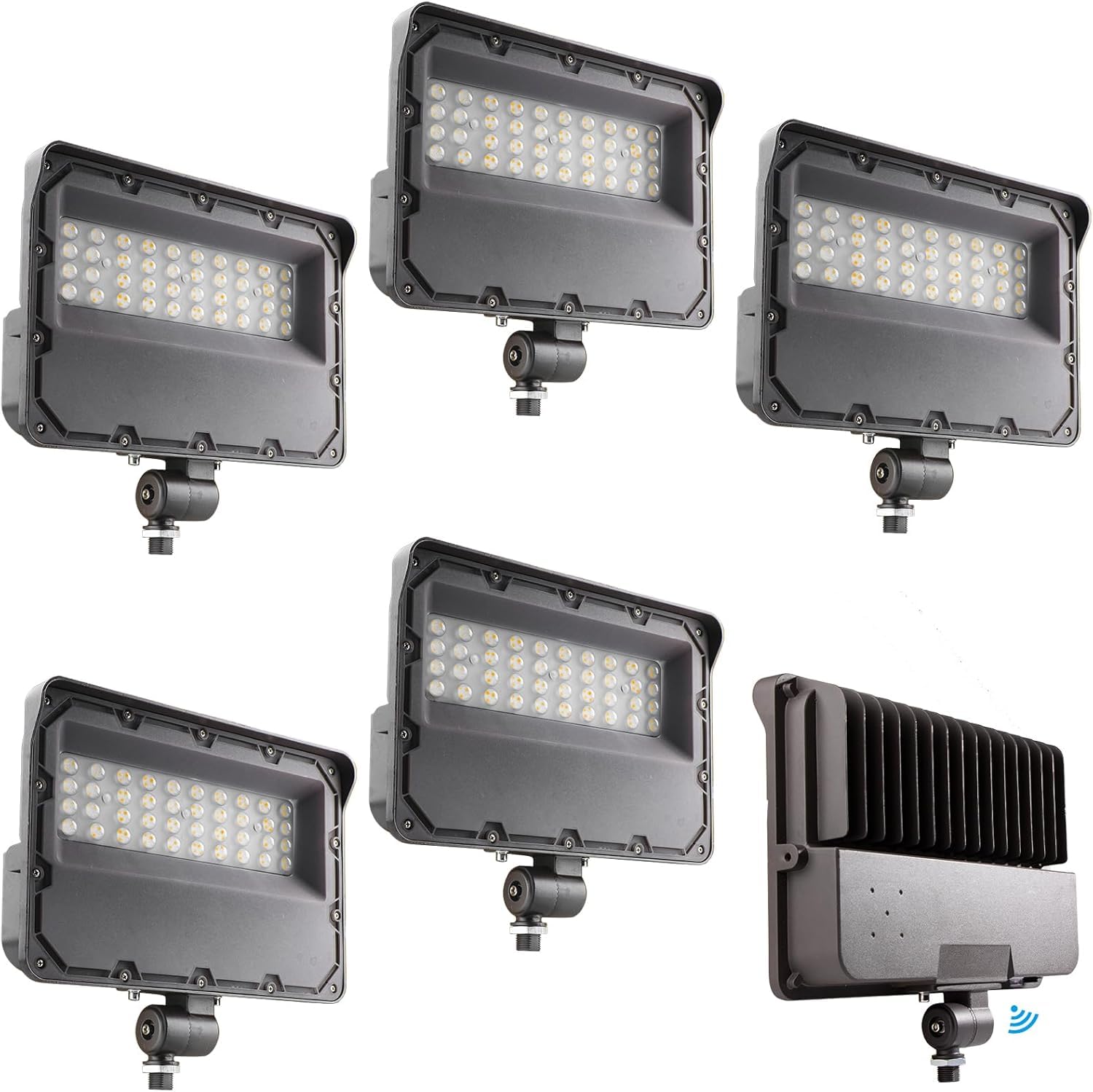 Lightdot LED Flood Light 150W, 6-Pack, IP65 Waterproof, Dusk to Dawn Sensor, 5000K Daylight, Brown, Model LFL-06M-14