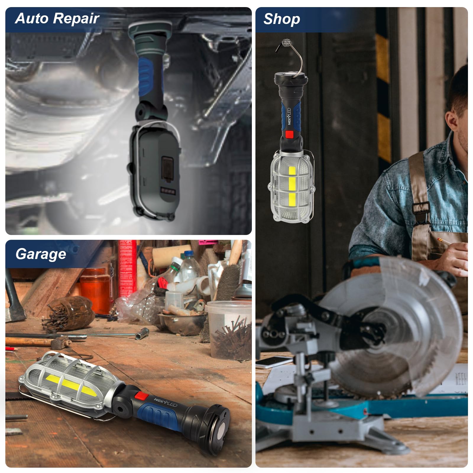 Nextled Nt-5571 Rechargeable Magnetic Led Work Light, 1000 Lumen Led Trouble Light, Cordless Led Drop Light, Mechanic Flashlight For Garage, Magnetic Base & Hook Automotive Work Light For Car Repair