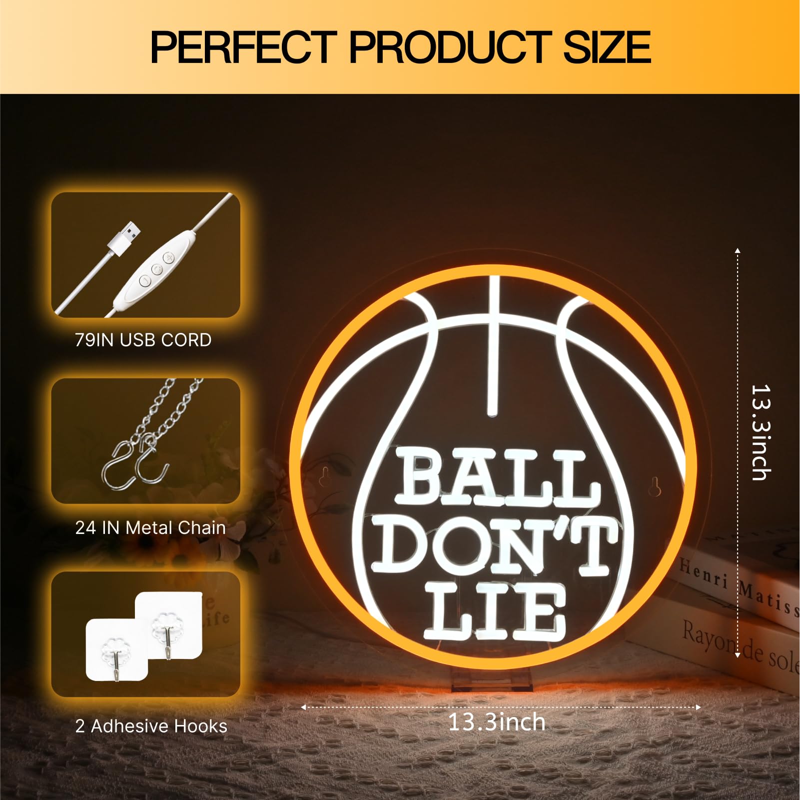 Wanxing Basketball Neon Sign LED Light Up Wall Art Decor for Boys Bedroom, Medium, Colorful Acrylic